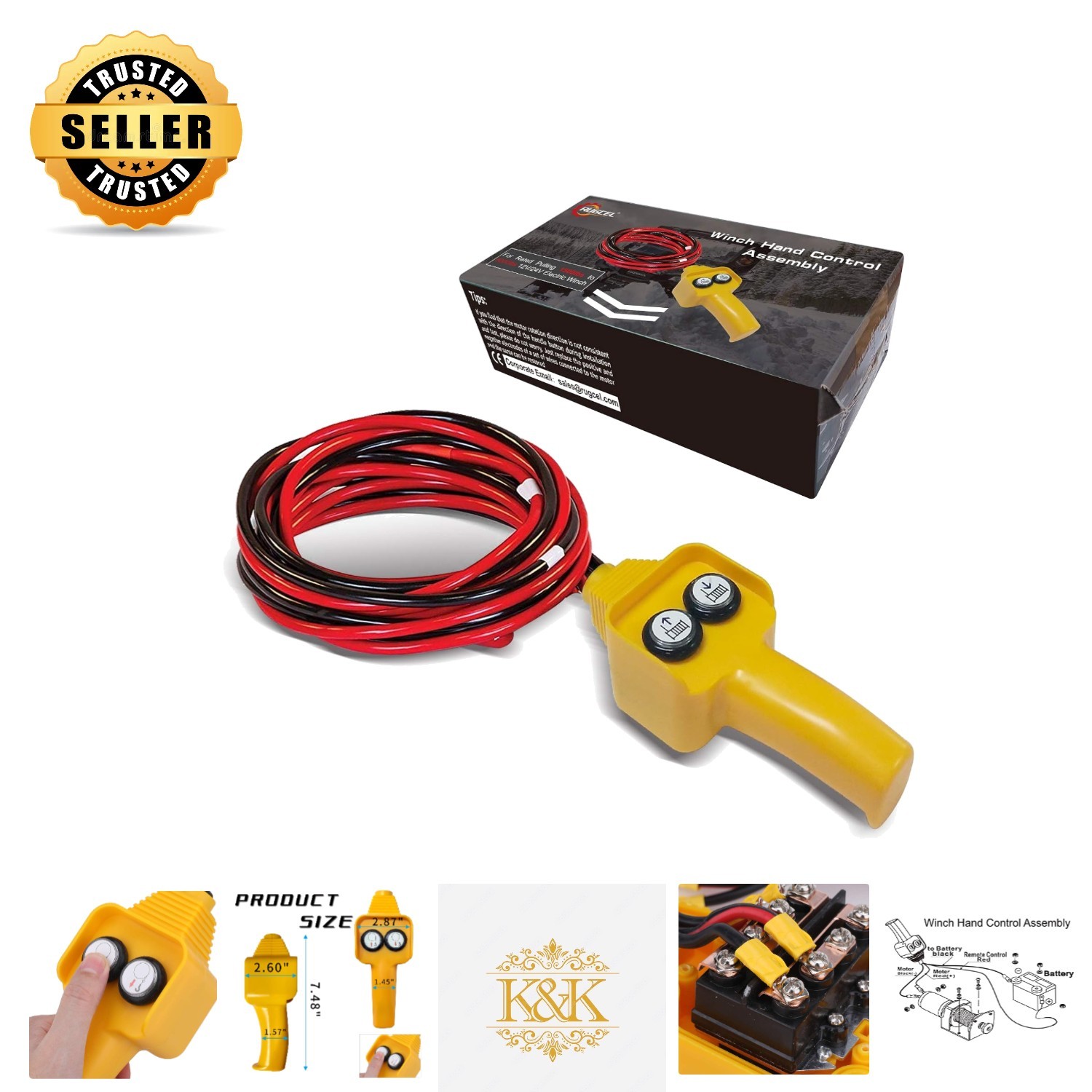 Robust Yellow Hand Control for 12V Winch Operations - Resistant to Heat & Melt