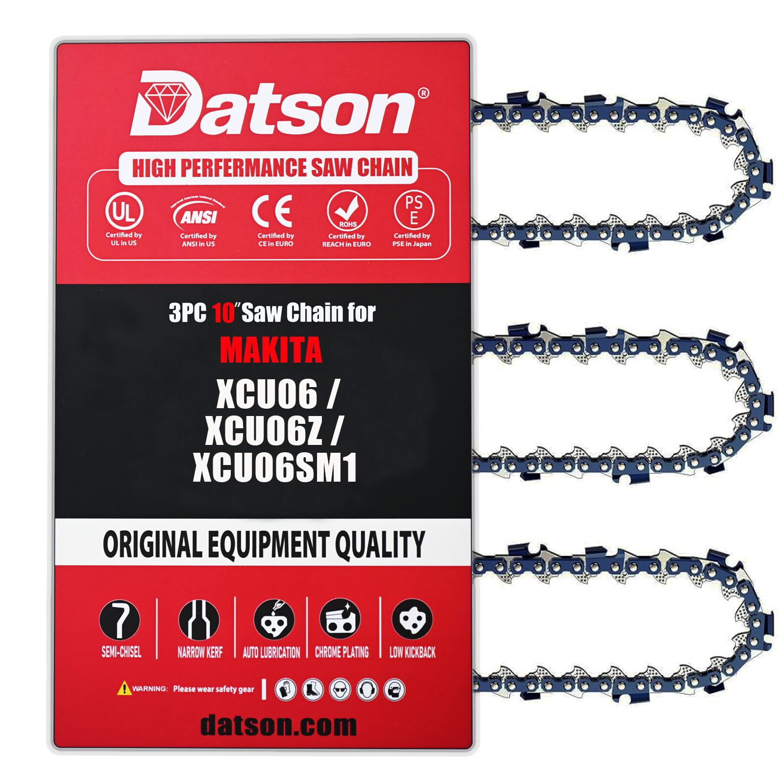 3pcs 10'' Chainsaw Chain For MAKITA:XAU02ZB,XCU05,XCU06,3/8 LP 0.043 Gauge 40 DL