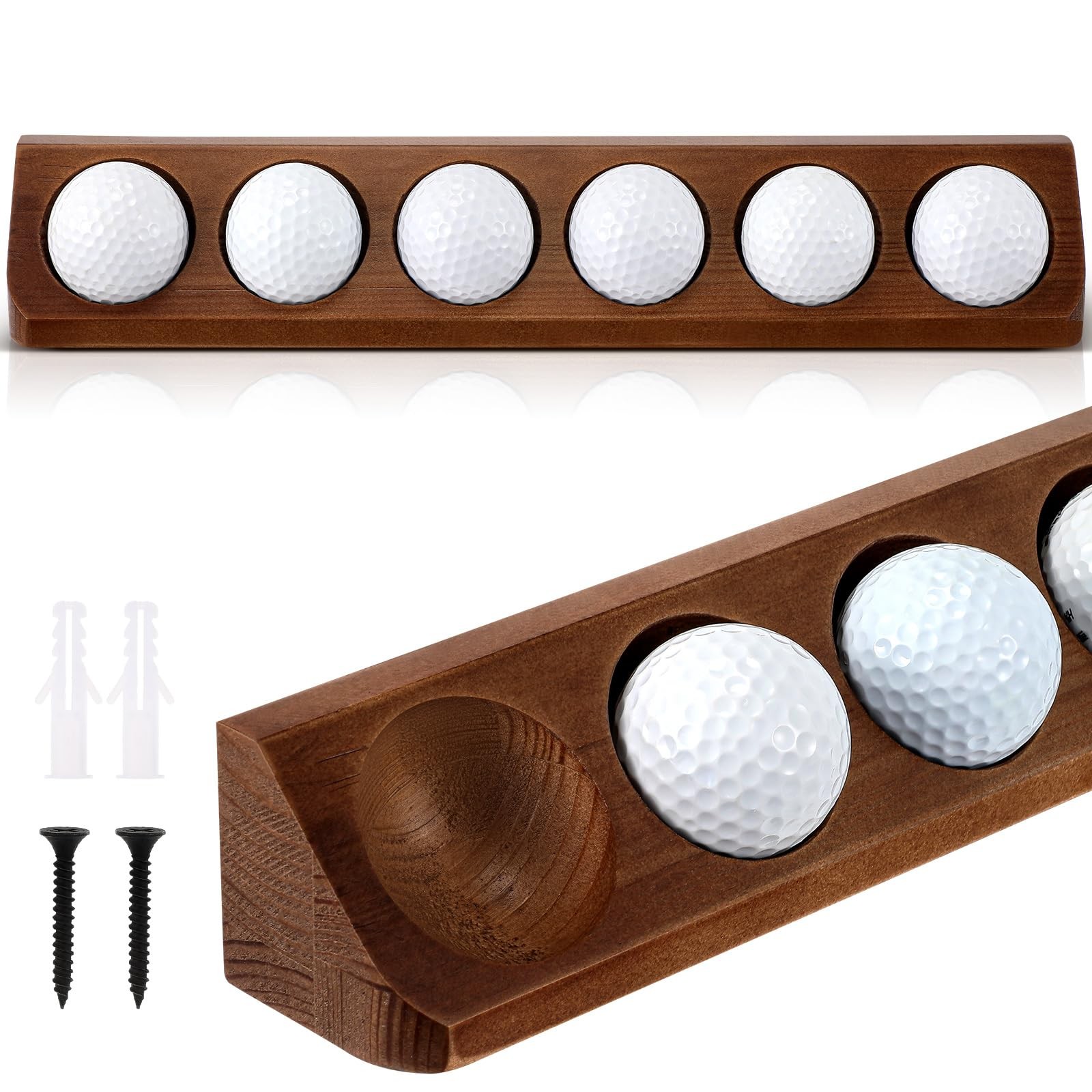 2 Pack Wooden Golf Ball Display Case 6 Standard Size Wall Mount Golf Ball Sta