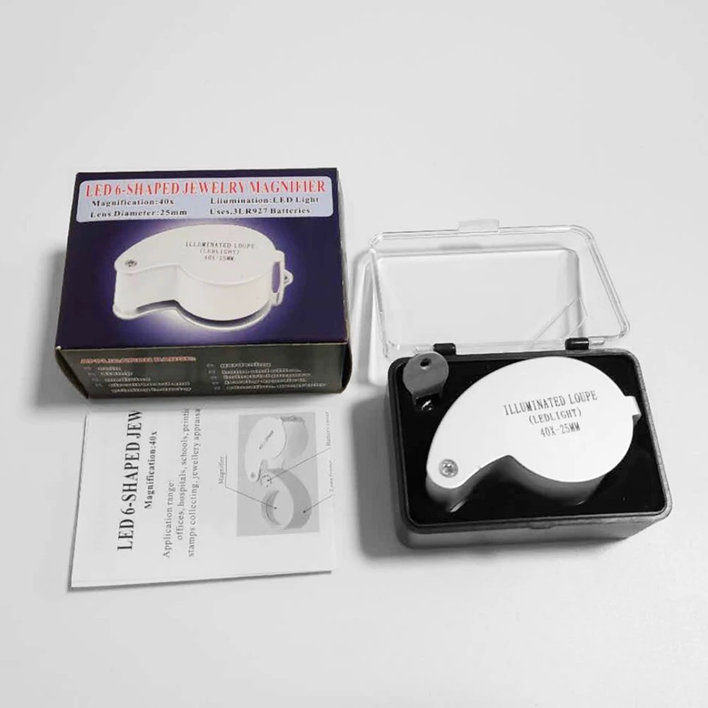 40X Magnifying Loupe Jewelry Eye Glass Magnifier LED Light Jewelers Loop Pocket