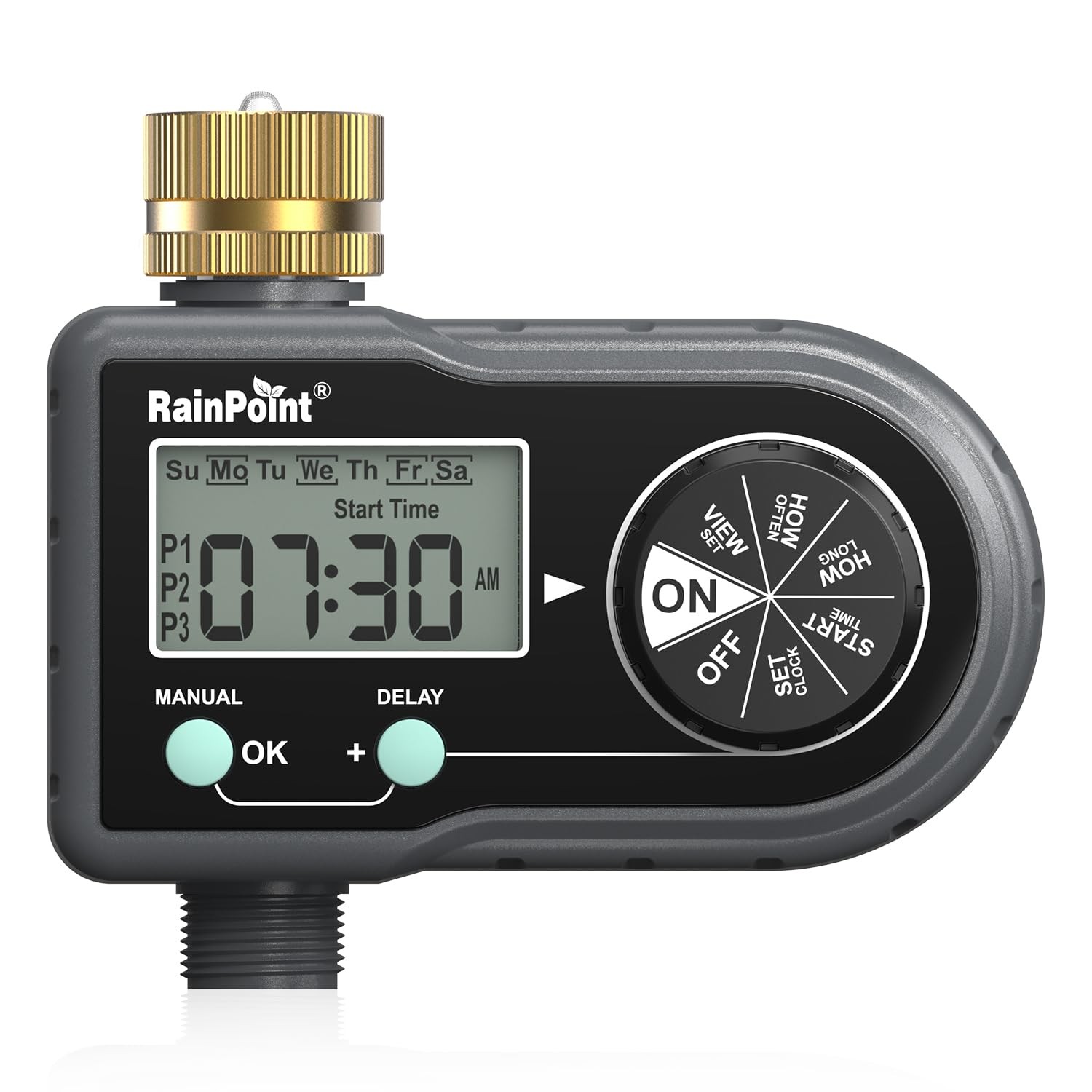 "3-Program Sprinkler Timer with Brass Inlet for Automatic Lawn Irrigation"