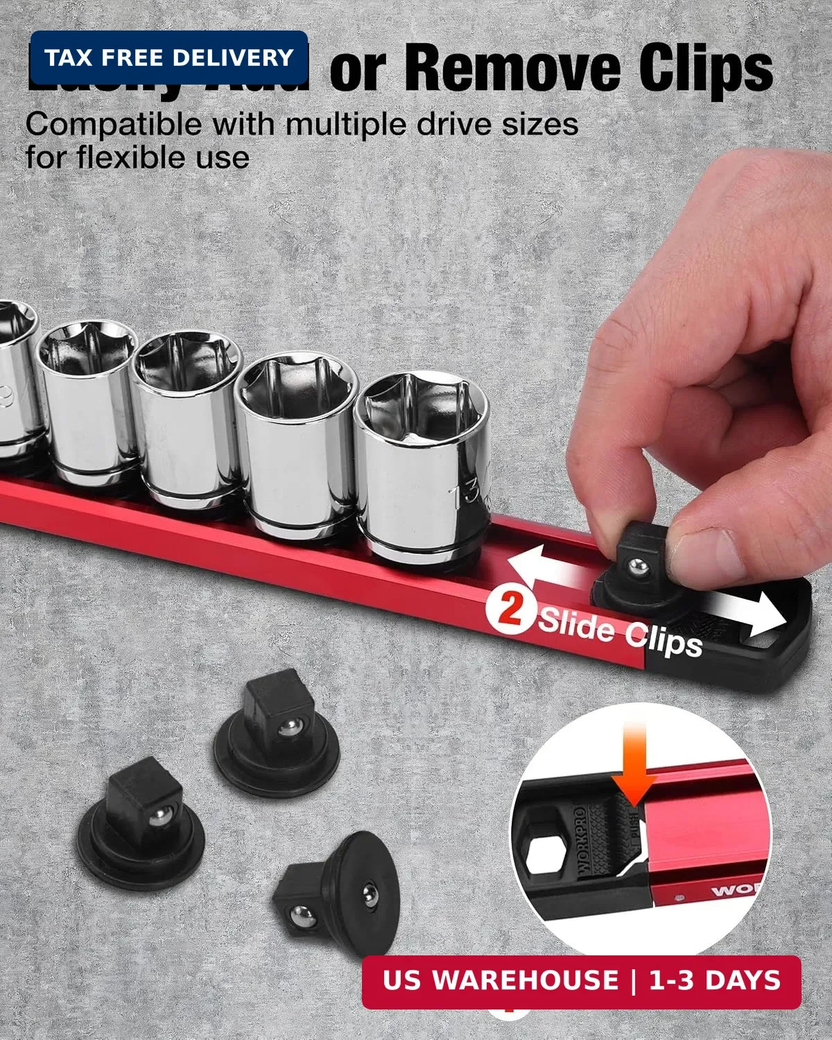 WORKPRO Magnetic Socket Organizer, 3/8" Adjustable Push-Button Socket Rail | 1 P