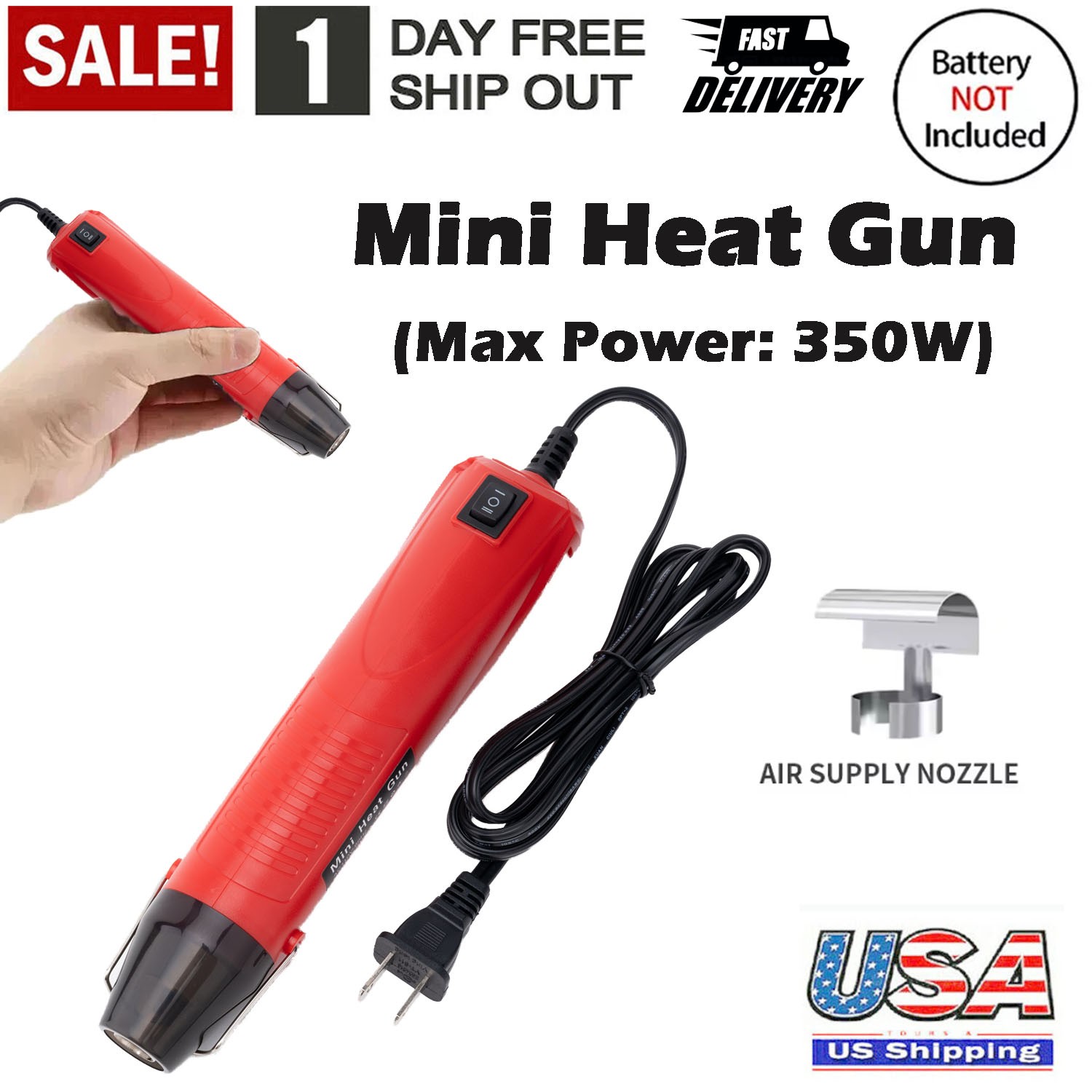 Mini Heat Gun 350W Dual Temperature Control 482°F-752°F with Nozzle For Crafting