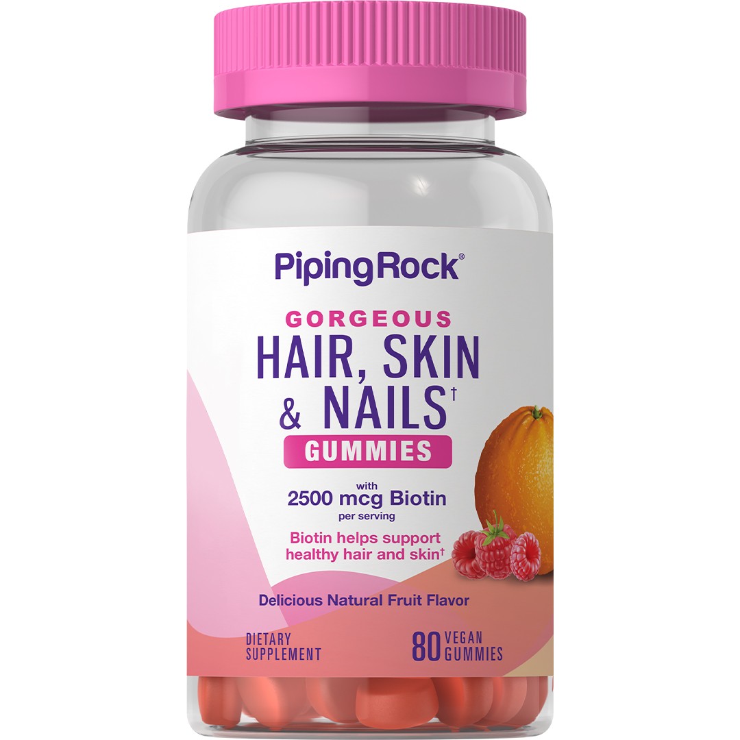 Hair Skin Nails Gummies | 80 Count | with Biotin and Vitamins | by Piping Rock