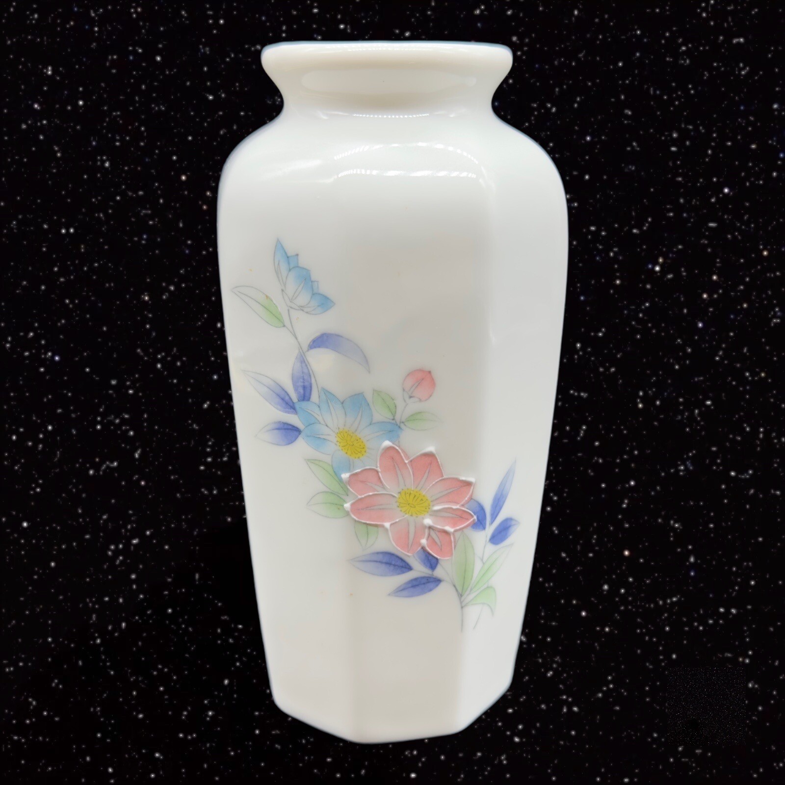 Otagiri Floral Mist Raised Vase Flower Hand Painted Porcelain Vase Japan 6”T 2”W