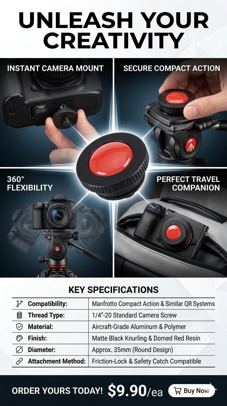 Round Quick Release plate for Manfrotto Compact Action Tripod QR Plate *NO STAND