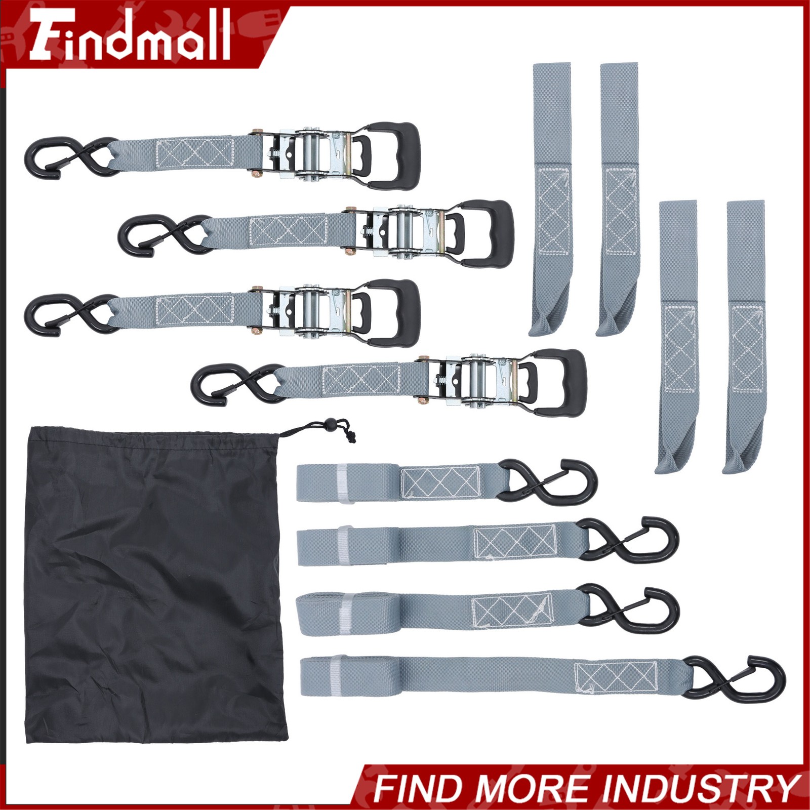 Findmall 4 Pack Ratchet Tie Down Straps 1.6" x 8Ft 5,208lbs Break Strength, Gray