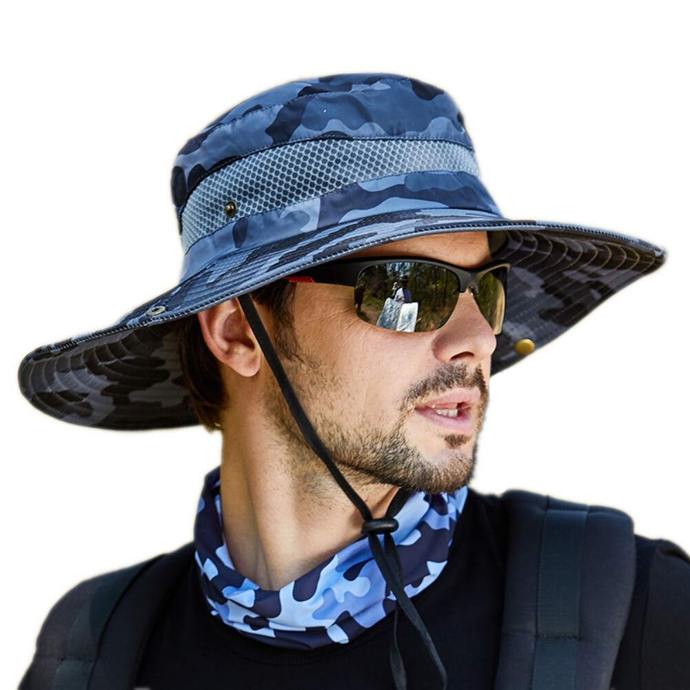 Wide Brim Boonie Hat Men & Women Top Camo Bucket Hats for Safari Beach Fishing