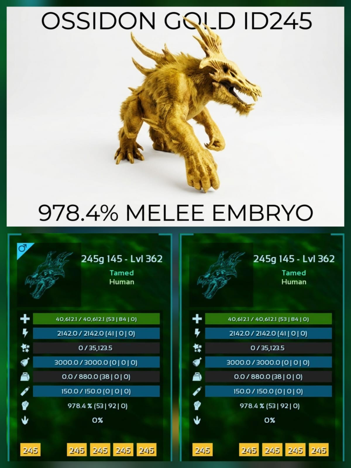 OSSIDON NEW TOP STATS EMBRYO Breeding Pair - Ark Asa Official PVE PC/XBX/PS5