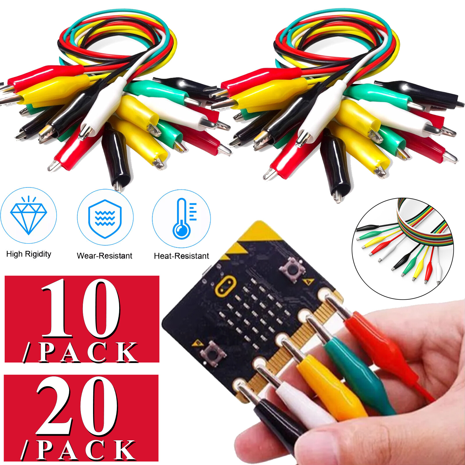 10/20PCS Alligator Clips Electrical Jumper Wires Dual Ended Insulators Cables US