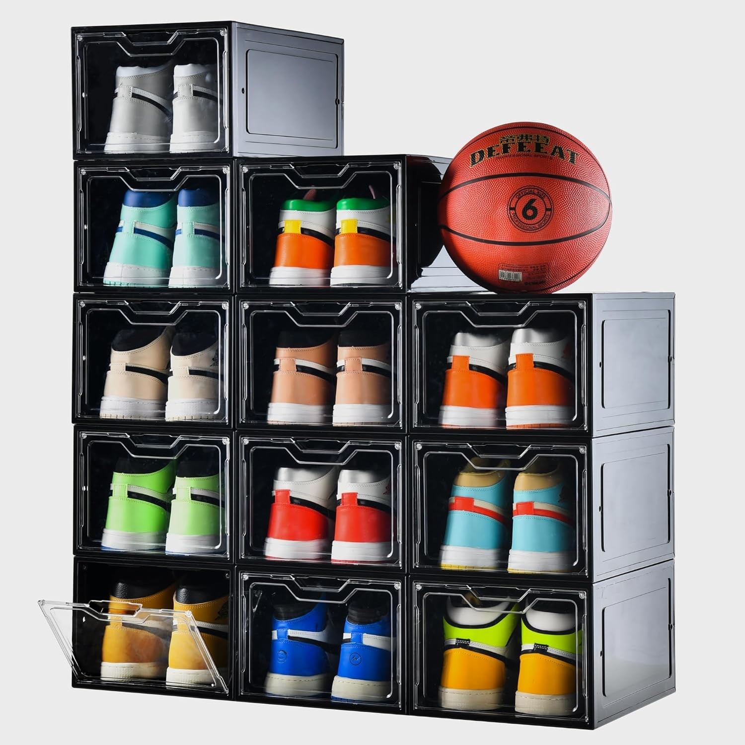 12 Pack Shoe Boxes Organizer Magnetic Door Shoe Storage Boxes Clear Sneaker