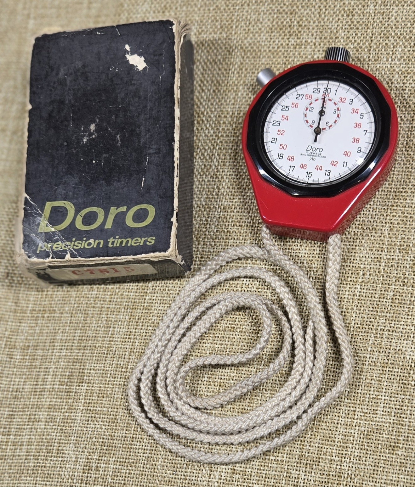 Vintage Doro 7 Jewel Mechanical Stopwatch 1/10 Sec Swiss Timer w/ Box Works