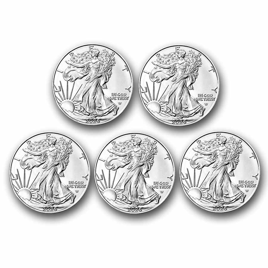US Mint 2026 1 oz American Silver Eagle Coin BU (Lot of 5) .999 Fine