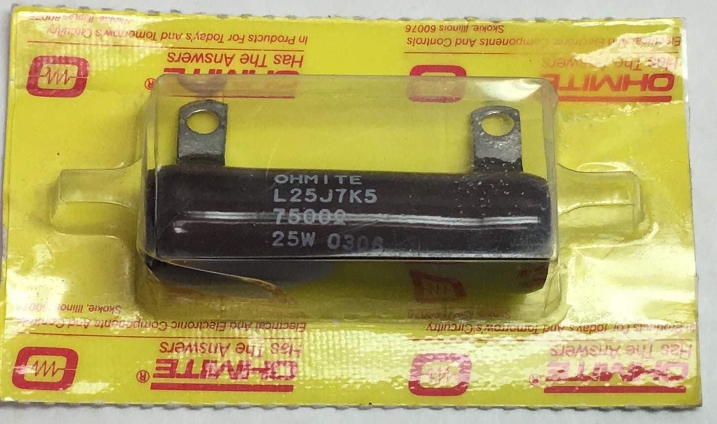 OHMITE FIXED RESISTOR 25W L25J7K5   7500 OHMS NEW!!