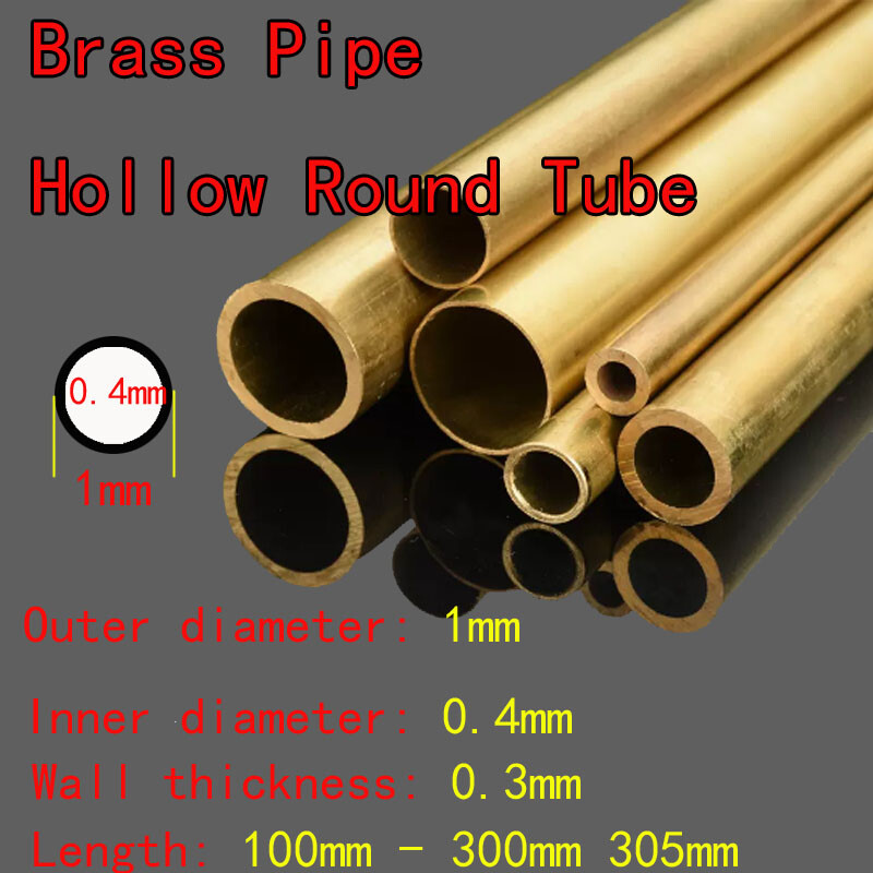 1pcs OD 1mm ID 0.4mm Brass Pipe Hollow Round Tube 100mm-305mm Length 0.3mm Thick