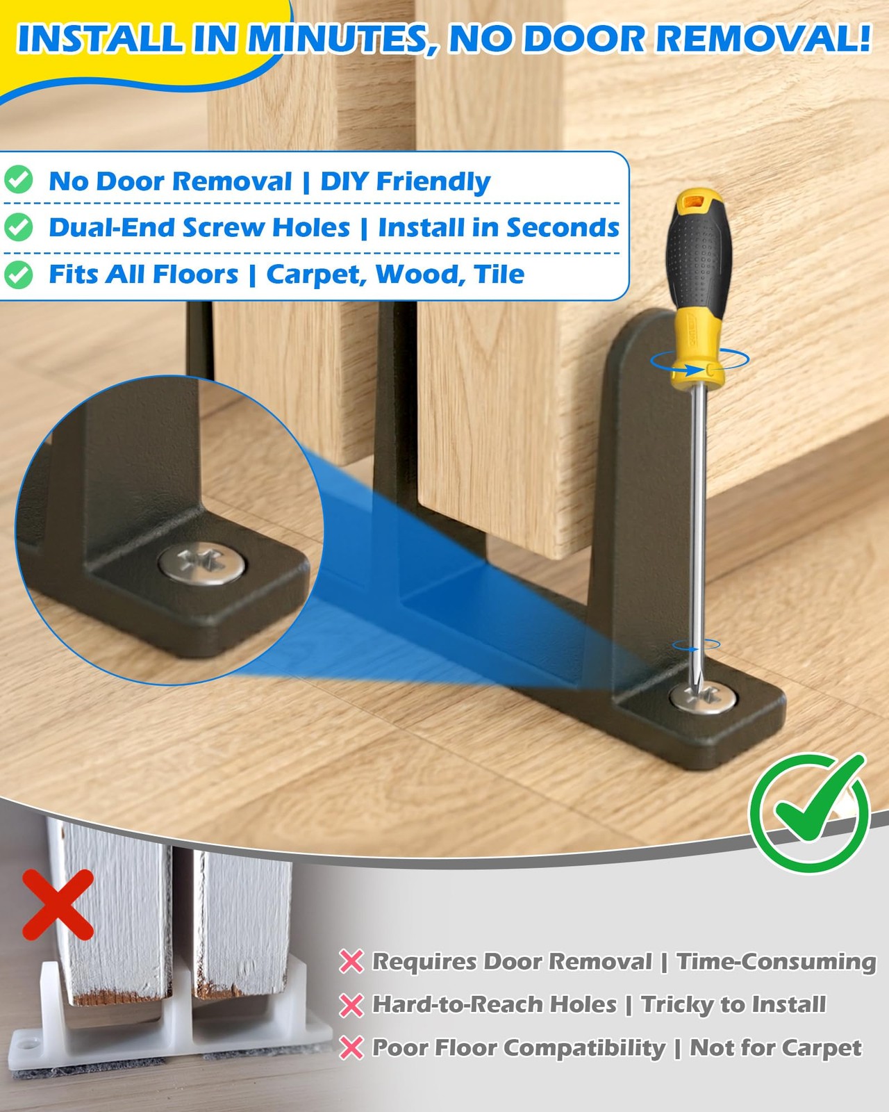 4 Pack Black Sliding Closet Door Floor Guide Universal Bottom Guide Set