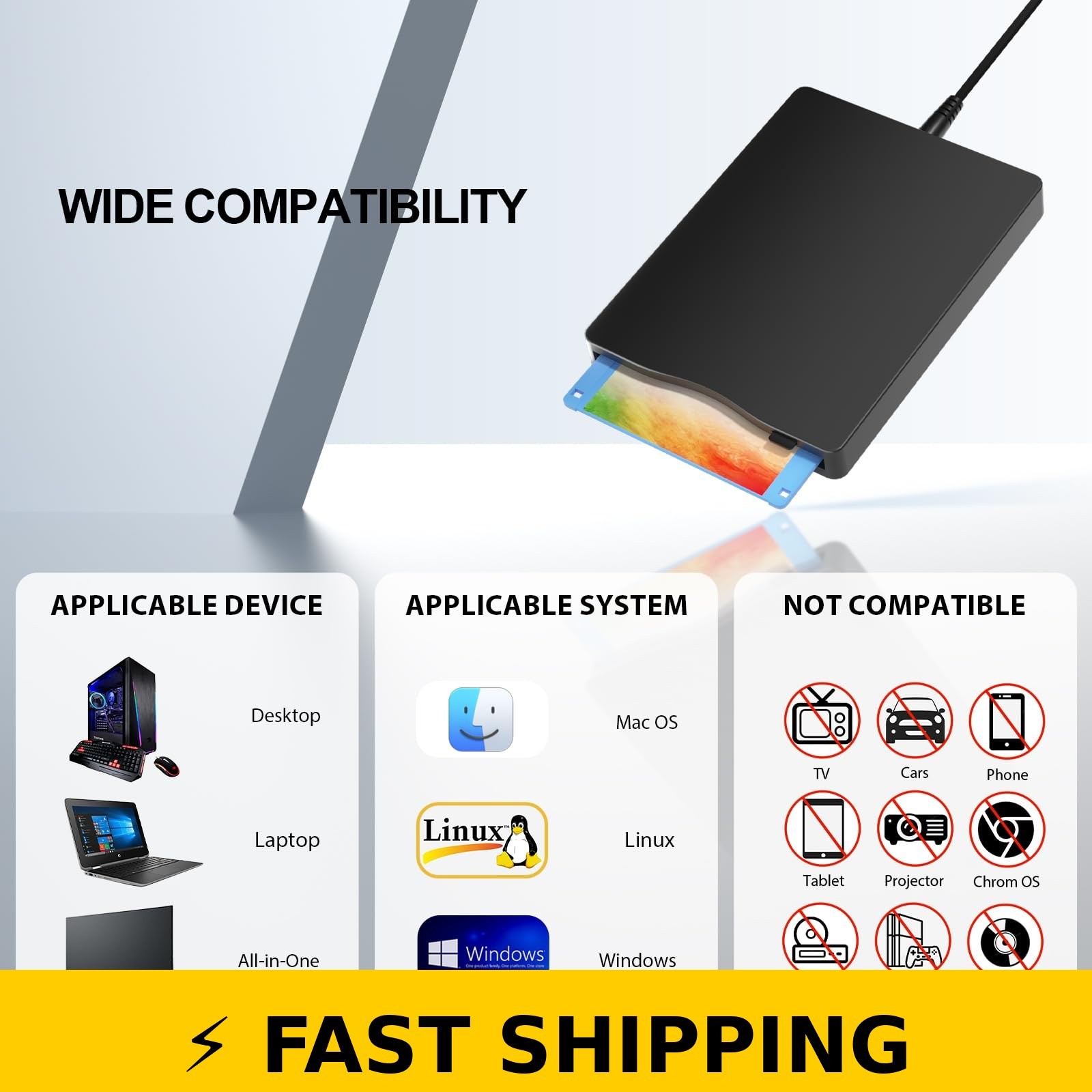 Wbacon 3.5" External Floppy Disk Drive with Carrying Case