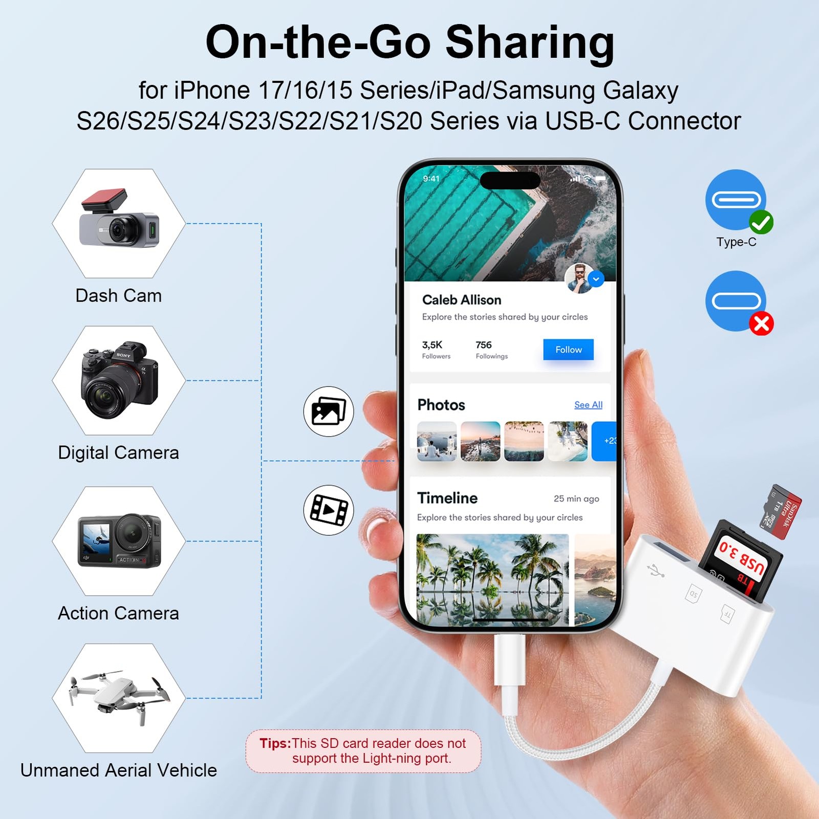 USB C SD Card Reader for Android, Type C to Micro SD Memory Card Reader
