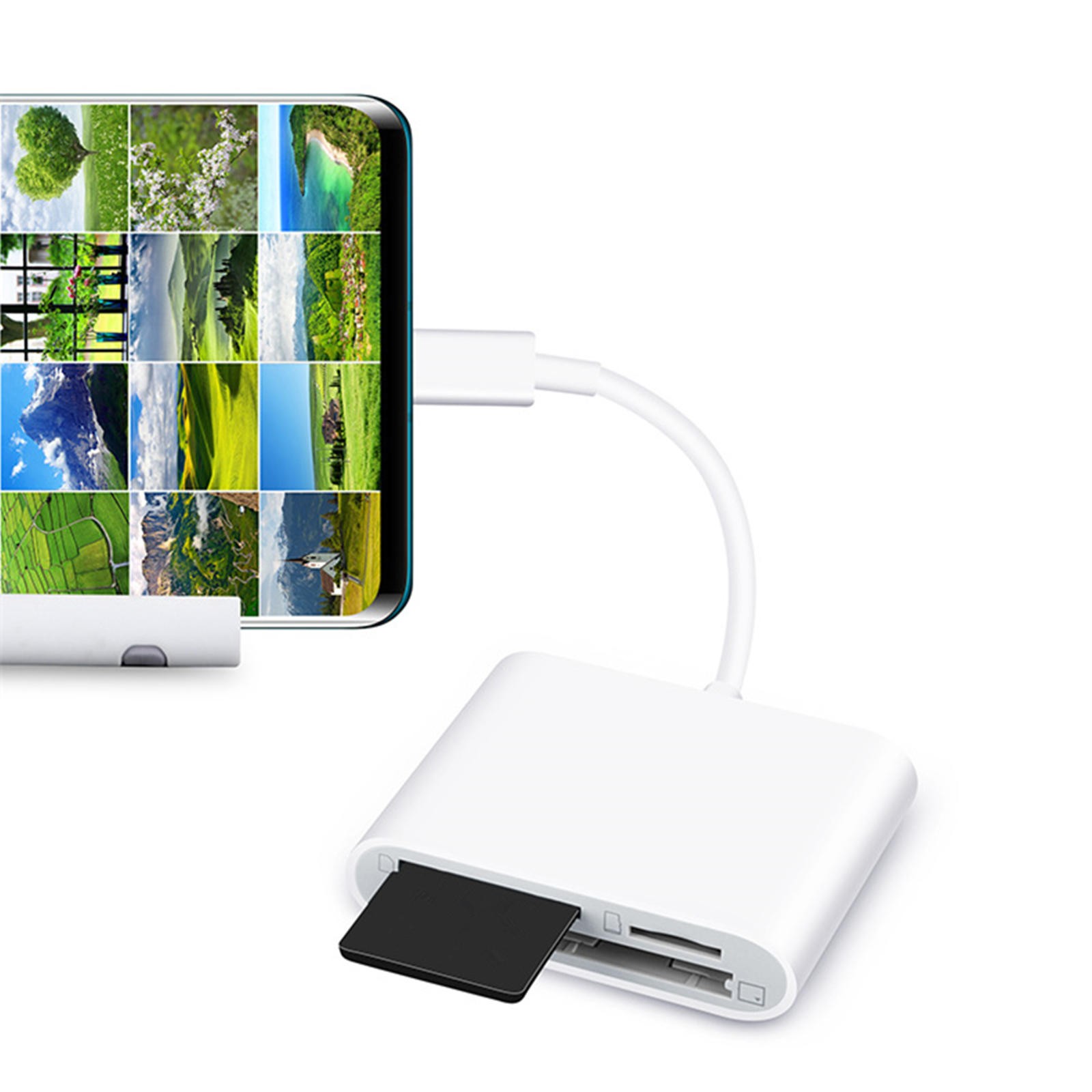 Type-C to CF SD MicroSD Card Reader Adapter Plug Play for Smartphone iPad Mac