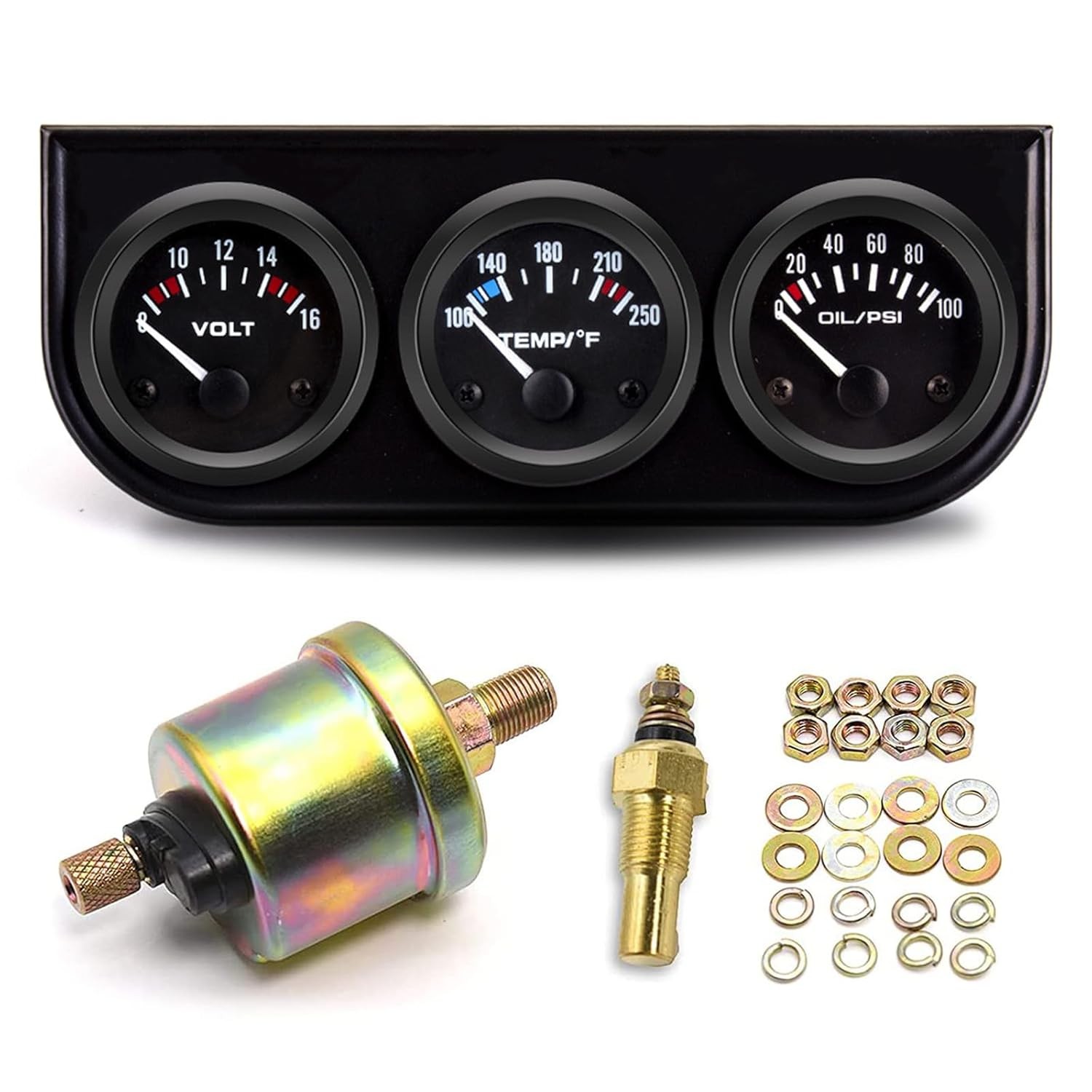 52MM/2" Triple Gauge Set (Volt Meter+Water Temperature+Oil Pressure Meter), Stai