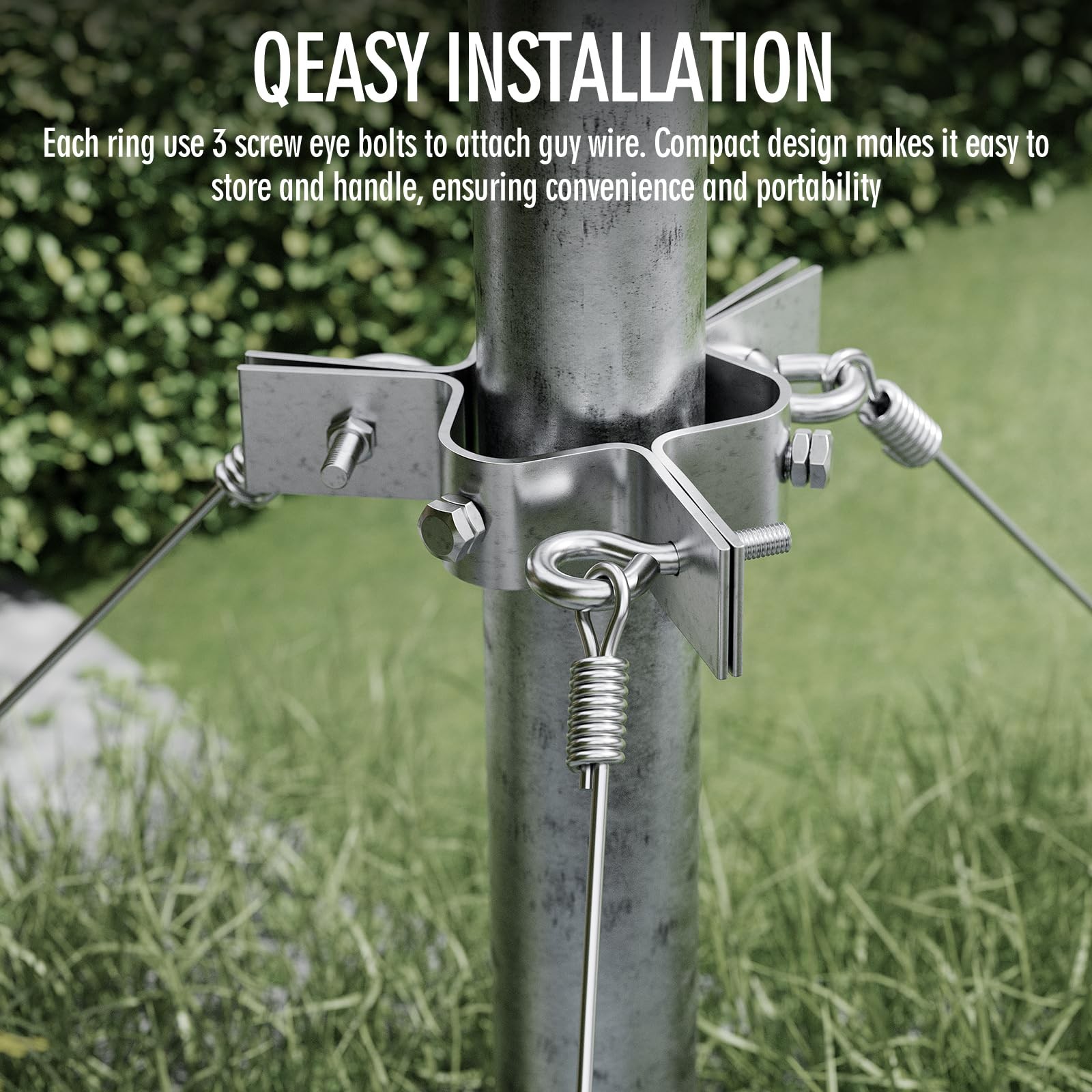 Antenna Mast Mount Clamp Down Guy Wire Ring Adjustable 3 Way Stainless Steel