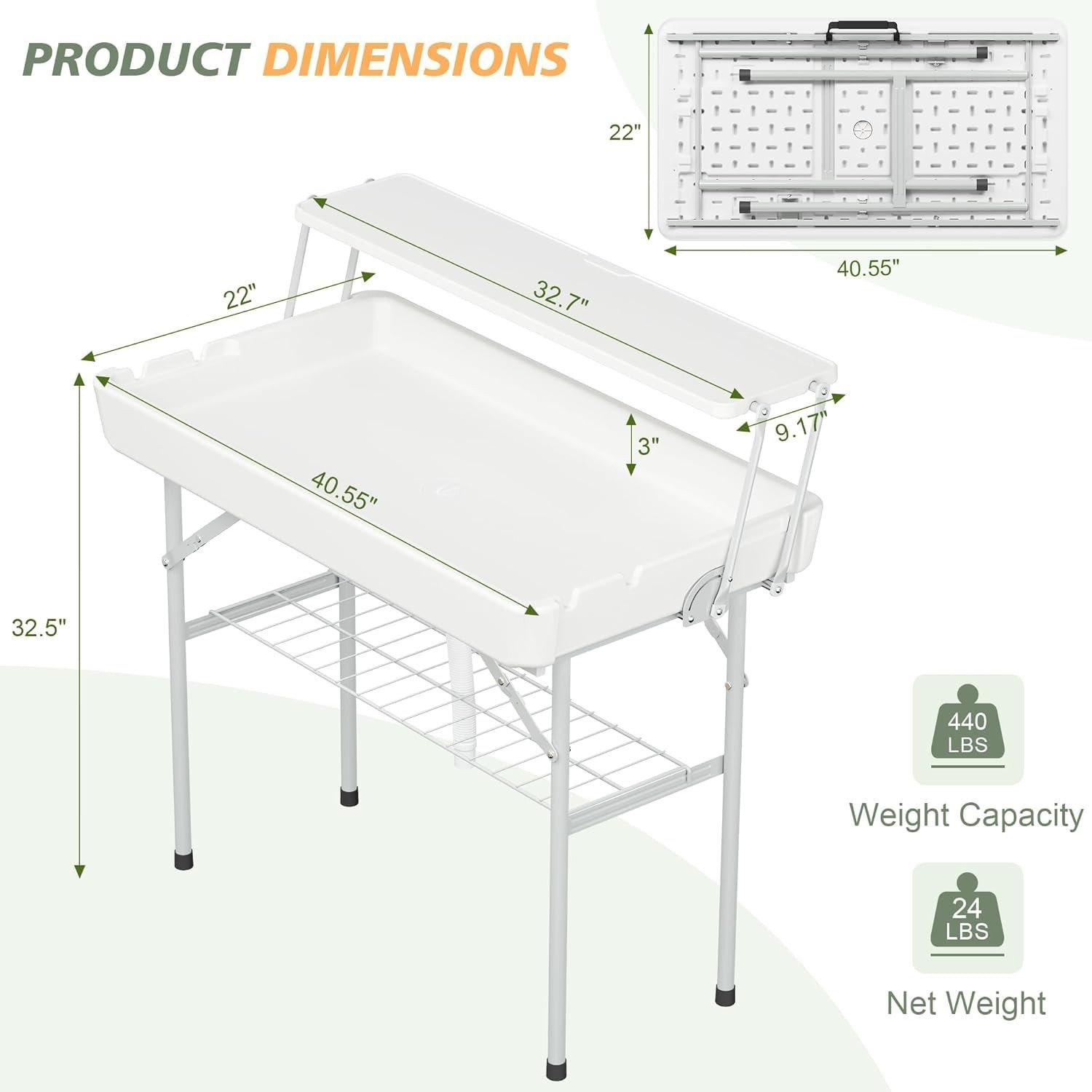 Folding Party Ice Cooler Table with Extra Storage Shelf, Portable Tailgate Ca...