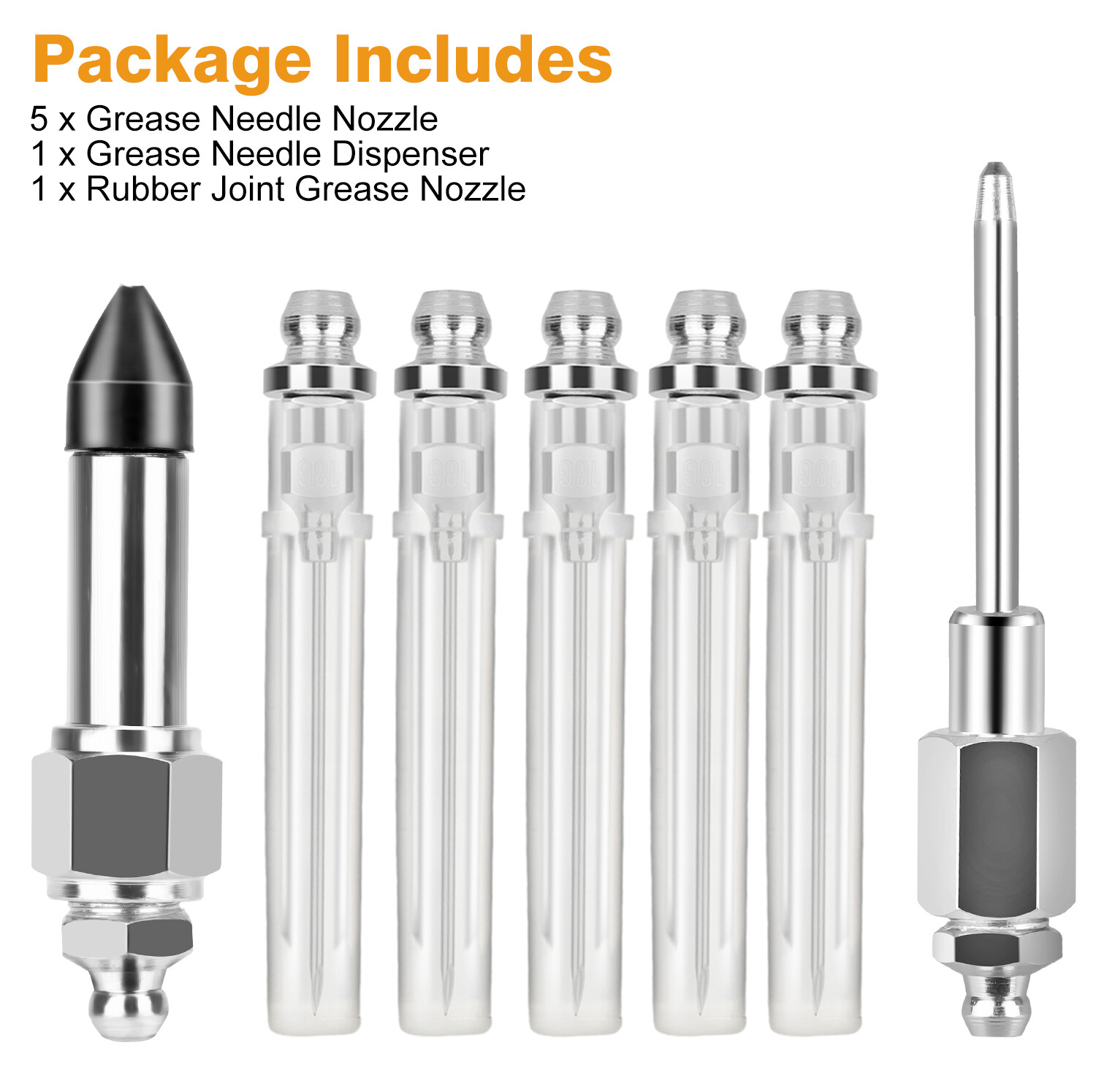 Grease Gun Injector Needle Nozzle Dispenser Rubber Joint Fitting Accessories Set