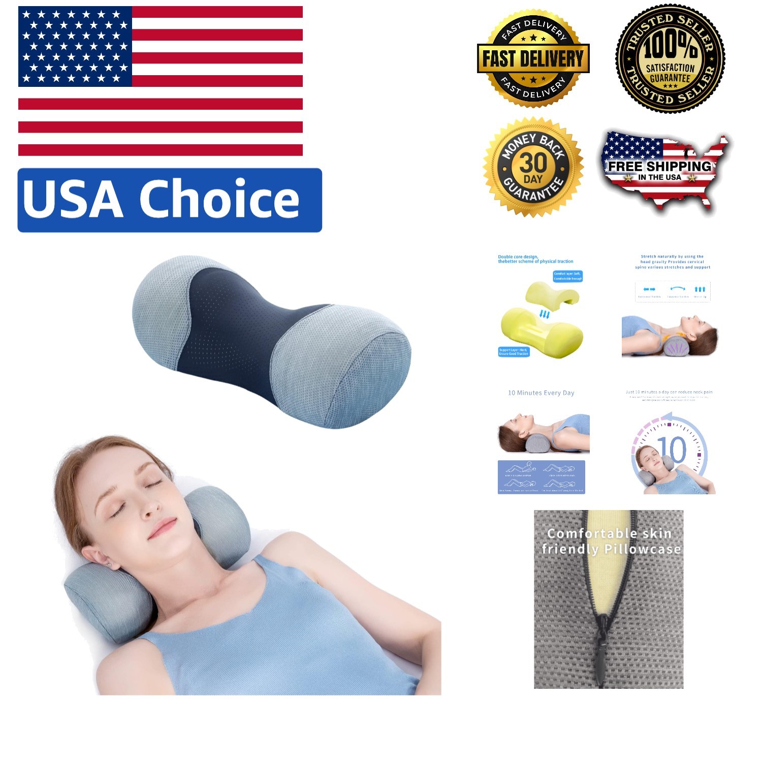 Portable Cervical Neck Pillow with Cooling Memory Foam - Pain Relief & Comfort