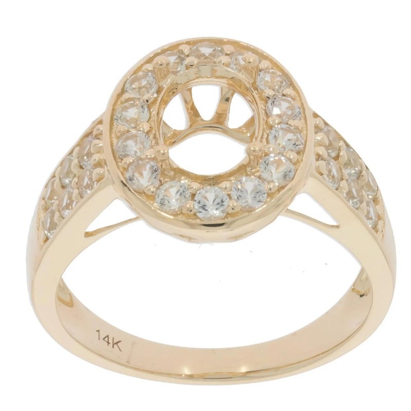 925 Sterling Silver Yellow Gold Plated 8x6mm Oval Semi Mount Ring Halo Band Ring
