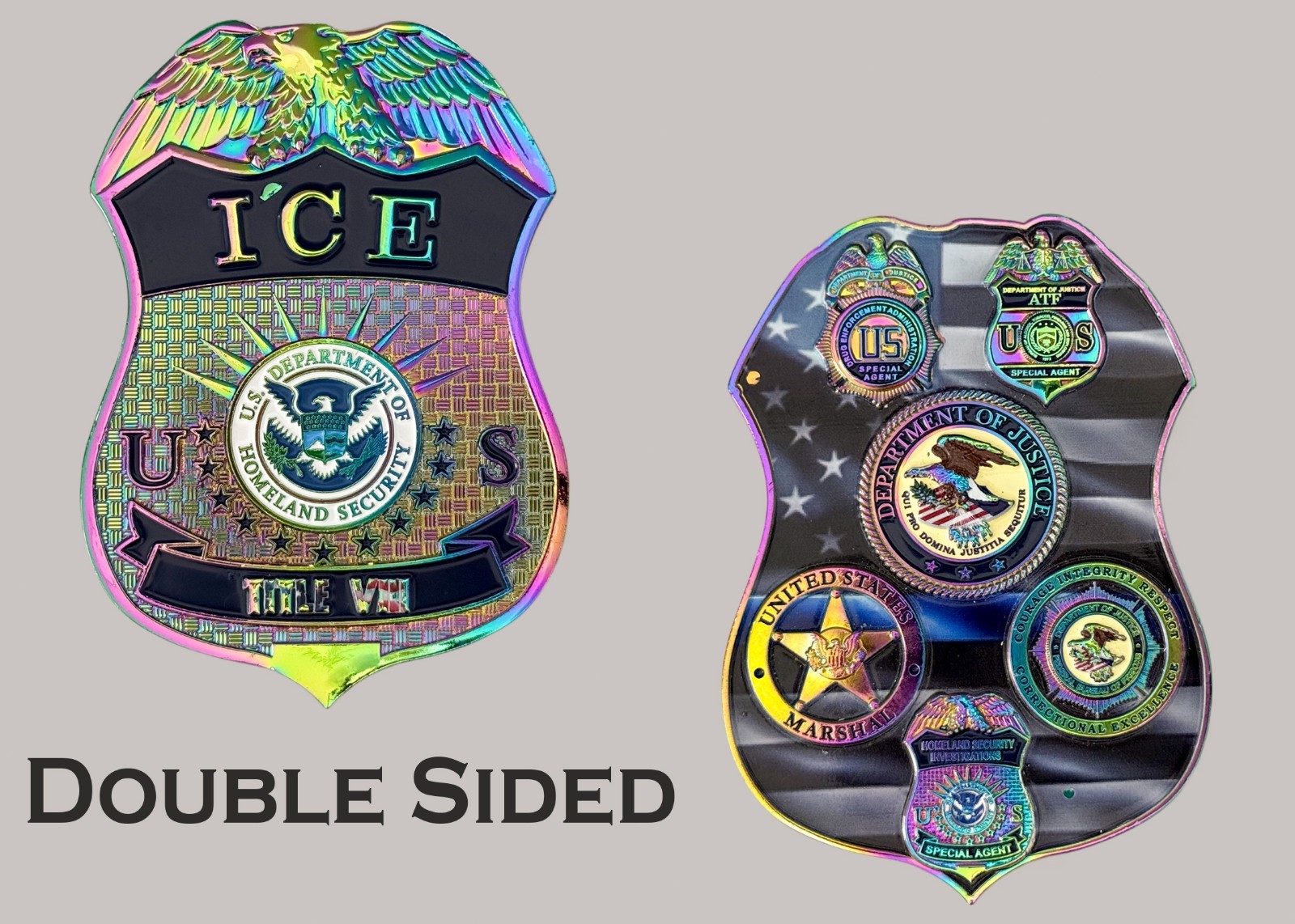 Rainbow Plated ICE HS Federal Badge Challenge Coin  J#21
