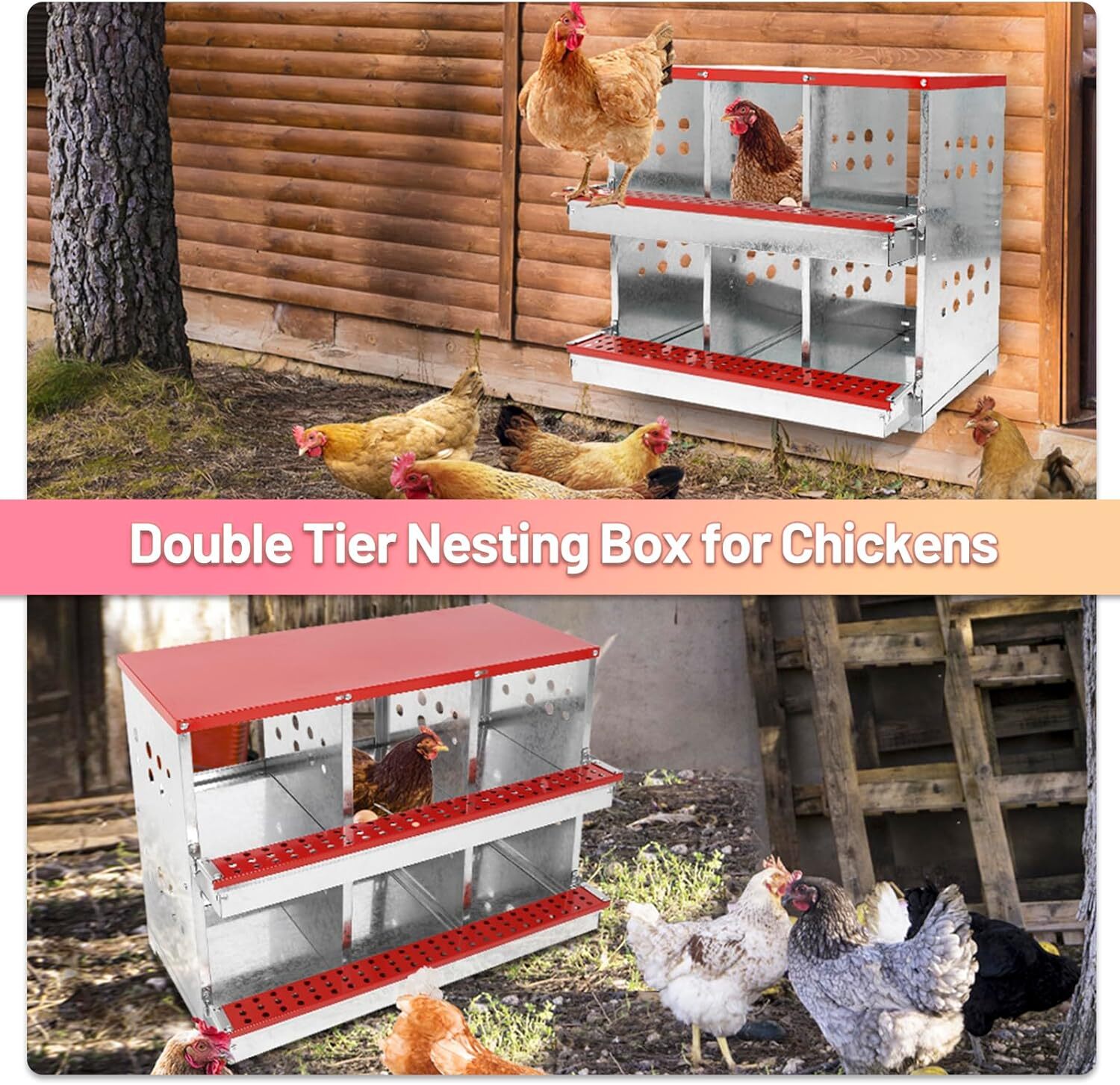 Chicken Nesting Box 6 Large Vented Holes Metal Poultry Nest Chicken Brooding Box