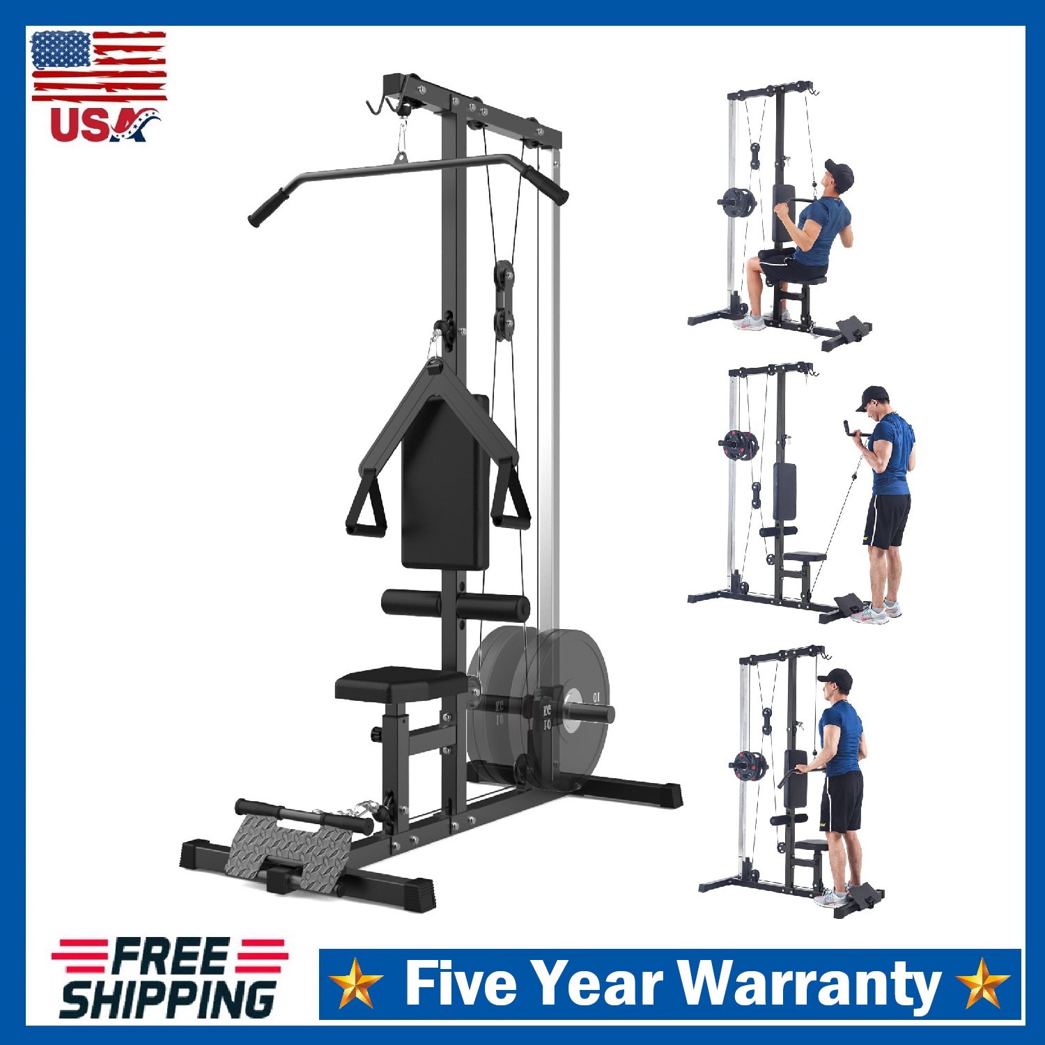 LAT Pulldown Machine & Cable Station Home Gym Workout Row Cable Machine Training