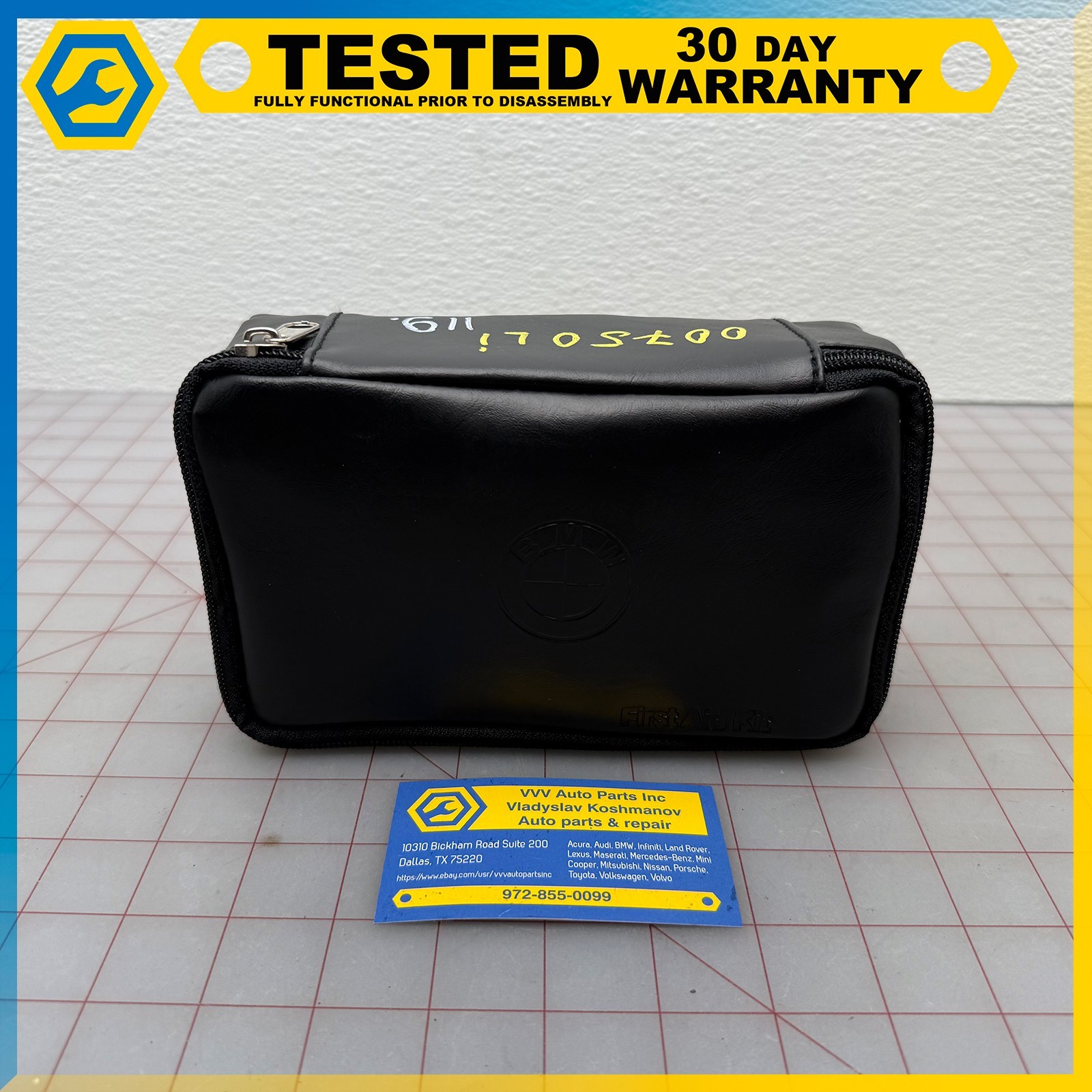 94-01 BMW FIRST AID KIT BLACK LEATHER CASE WITH ORIGINAL SUPPLIES OEM