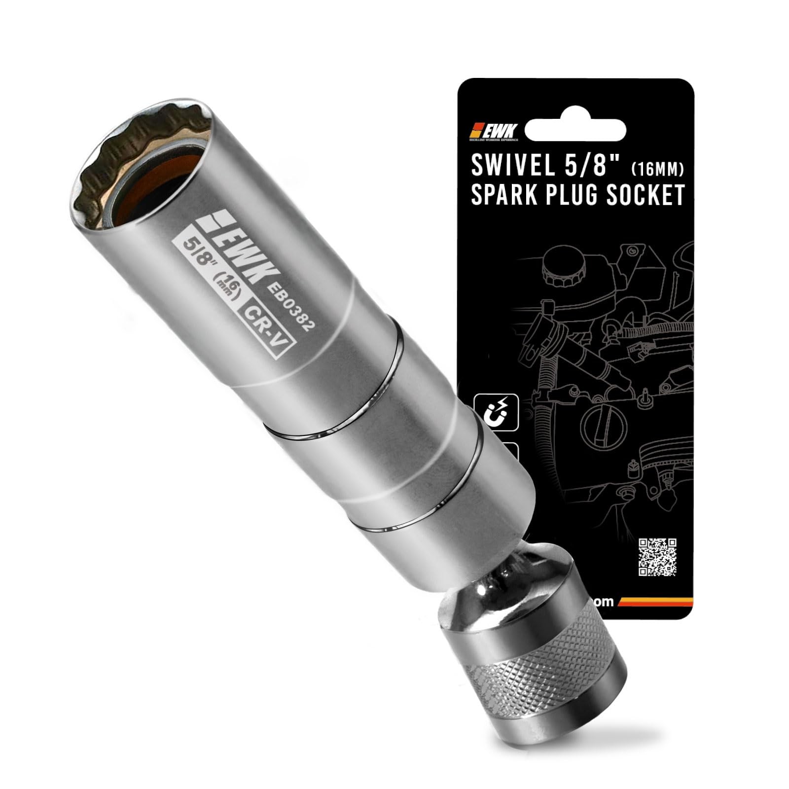 Magnetic Swivel Spark Plug Socket 16mm 12Point 3/8 Drive 4in Engine Repair Tool