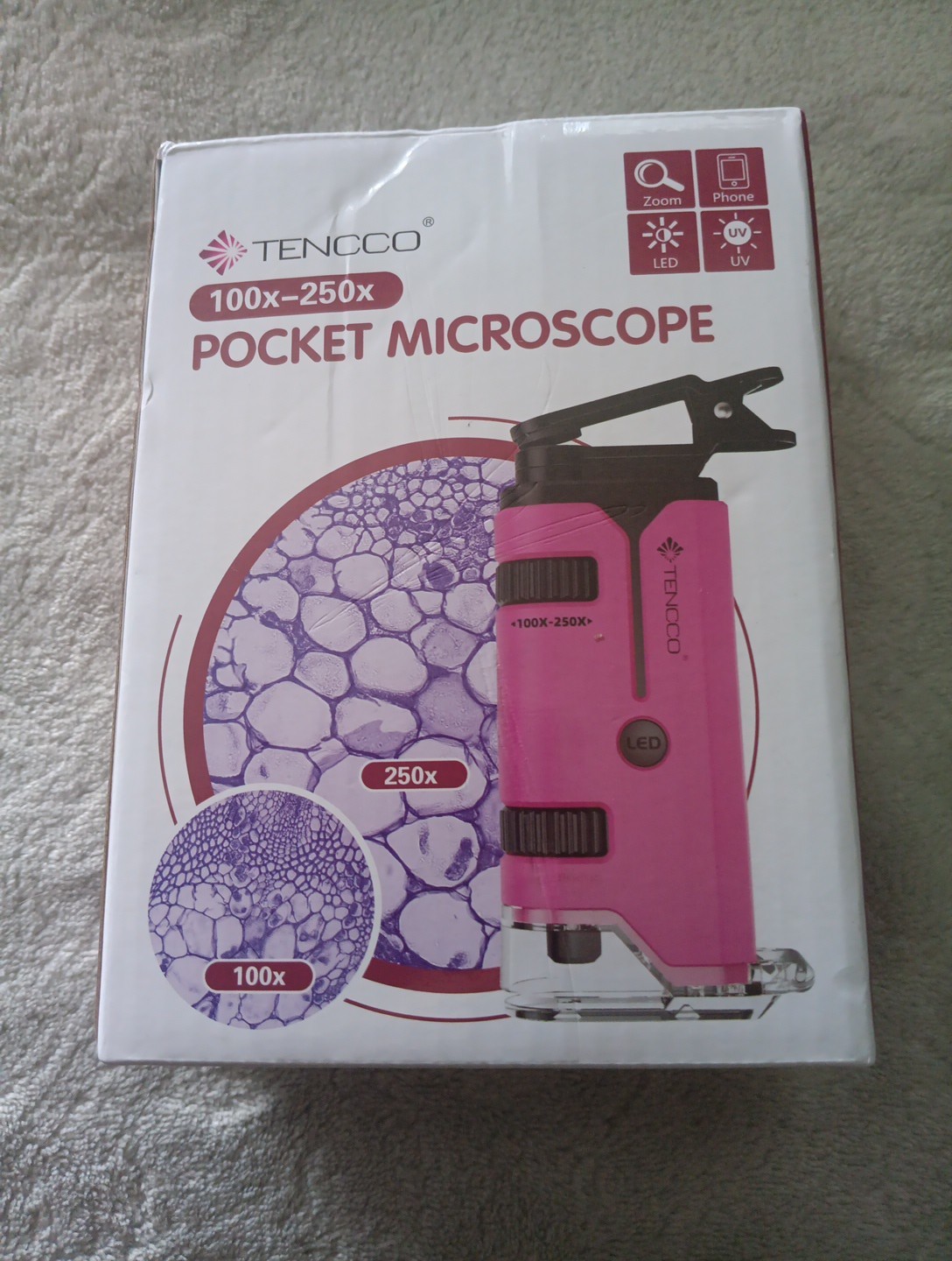 Pocket Microscope Handheld 100x-250x Lighted Microscope. Pink