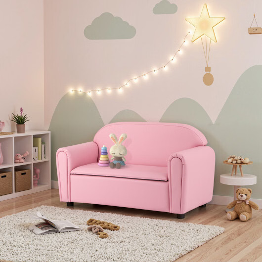 Kids Sofa Armrest Chair with Storage Function-Pink - Color: Pink