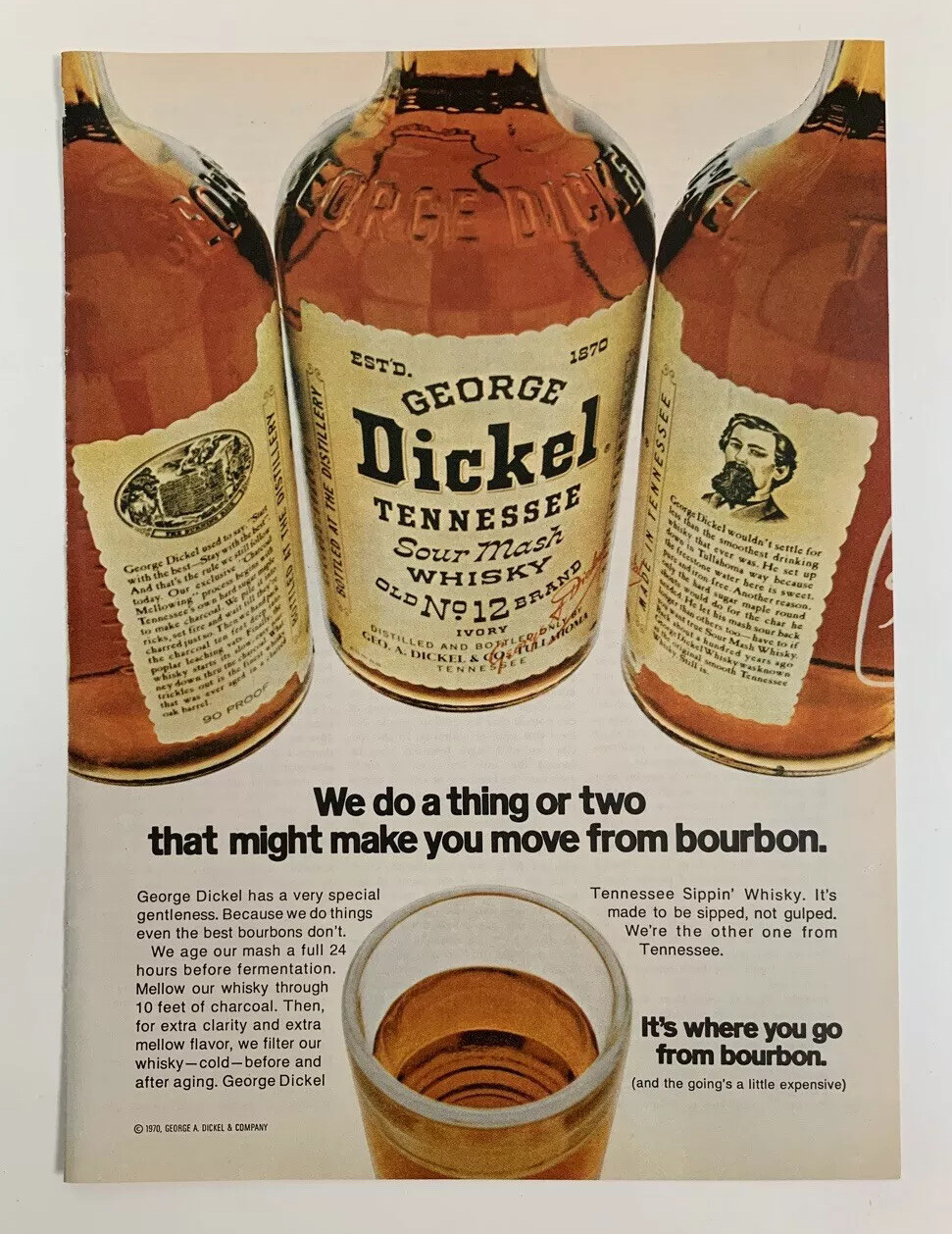 1970 George Dickel Tennessee Sour Mash Whisky Print Ad Whiskey Bourbon Original