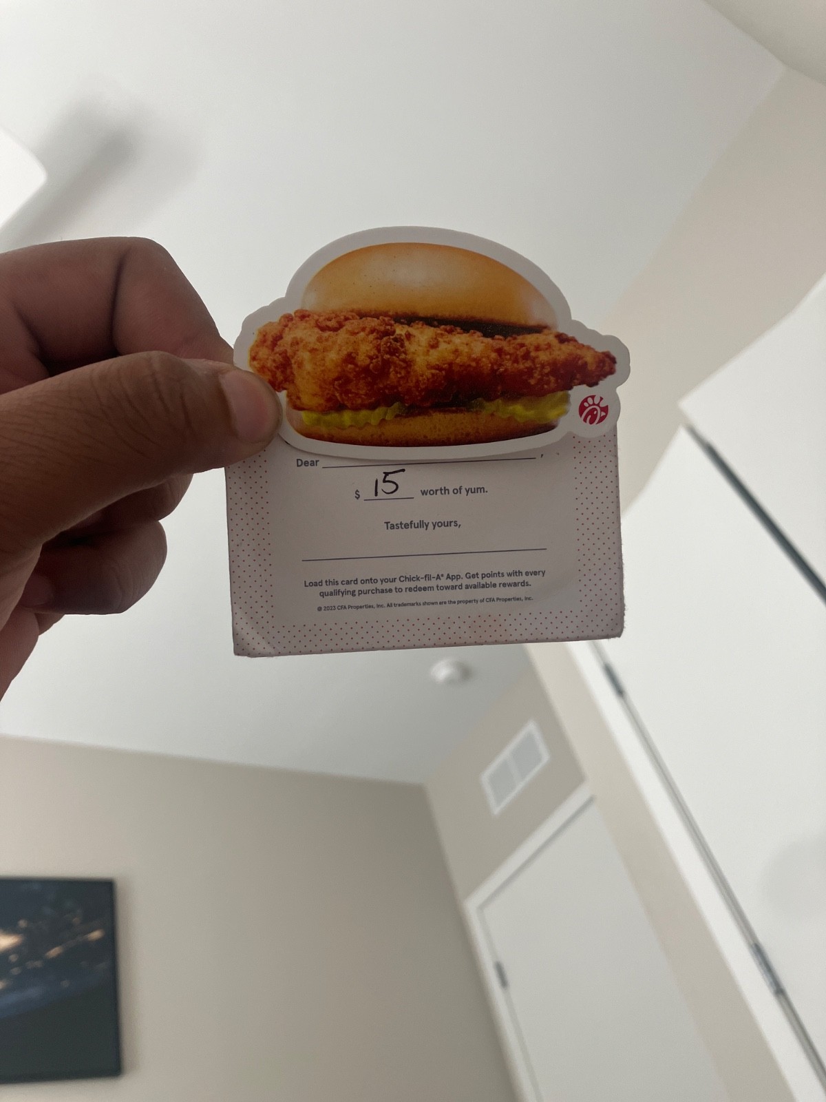 #621. $15.00 CHICK-FIL-A New Gift Card…..with protective sleeve ..yummy!