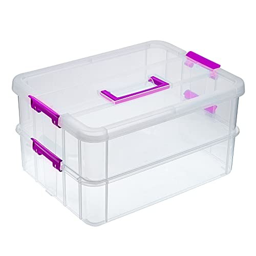 2 Layer Stack & Carry Box, Plastic Multipurpose Portable Storage Purple