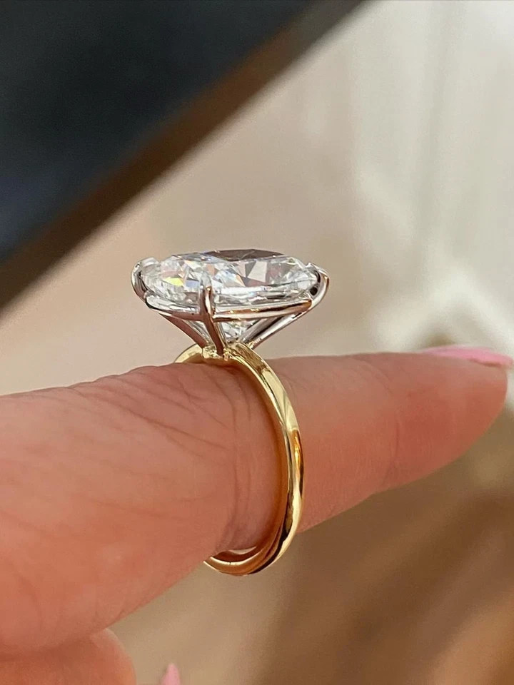 4.20 Ct Moissanite Cushion Cut Solitaire Wedding Ring 14K Yellow Gold Plated