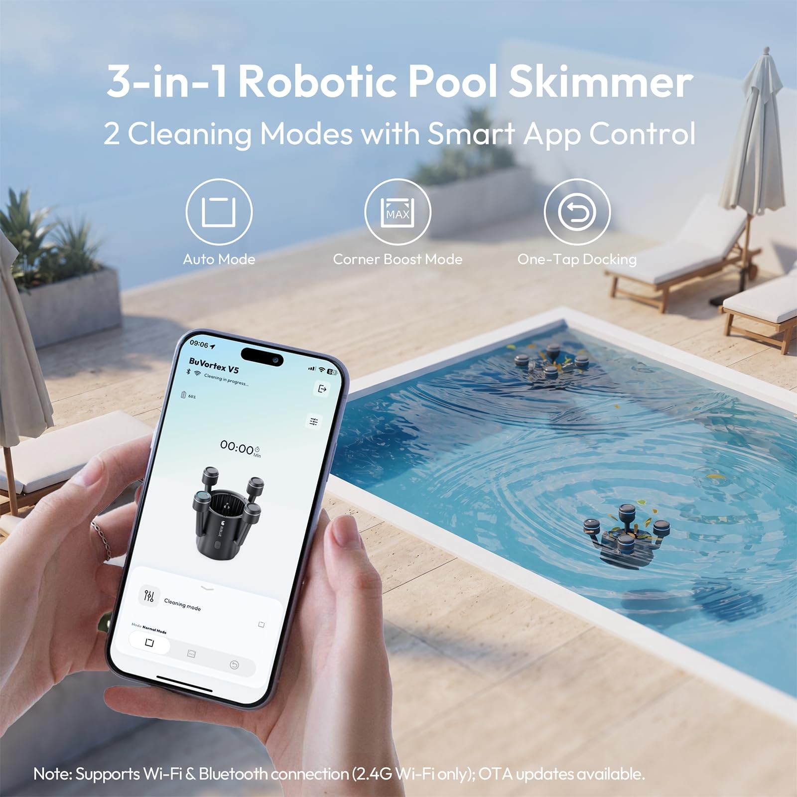 Pool Surface Skimmer Robot, Pool Cleaner with App Control,5L Filter, Dual Cleani