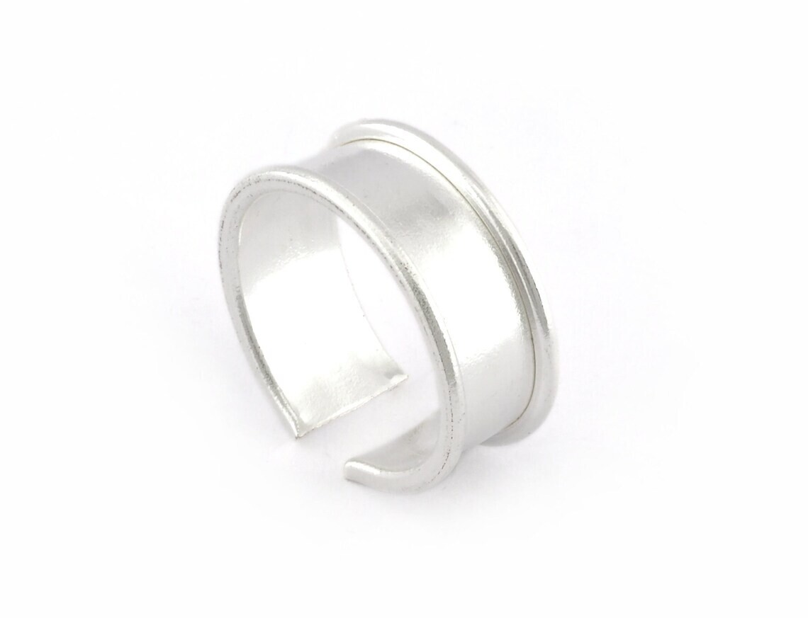 Ring Blank, Adjustable Ring Shiny Silver Plated brass 5196