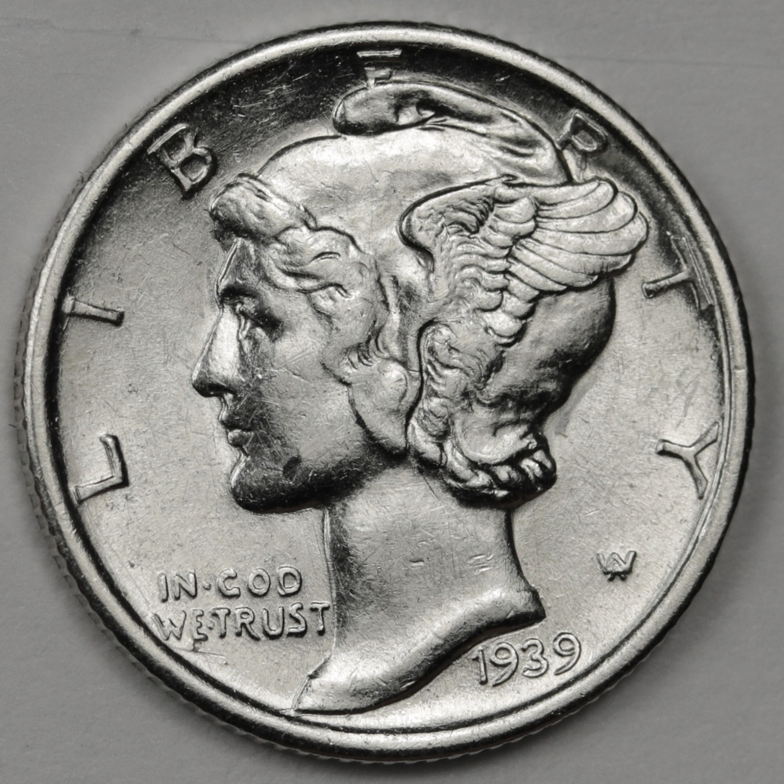 1939-s Mercury Dime.  66% Fully Separated Horizontal Bands. BU. Inventory G