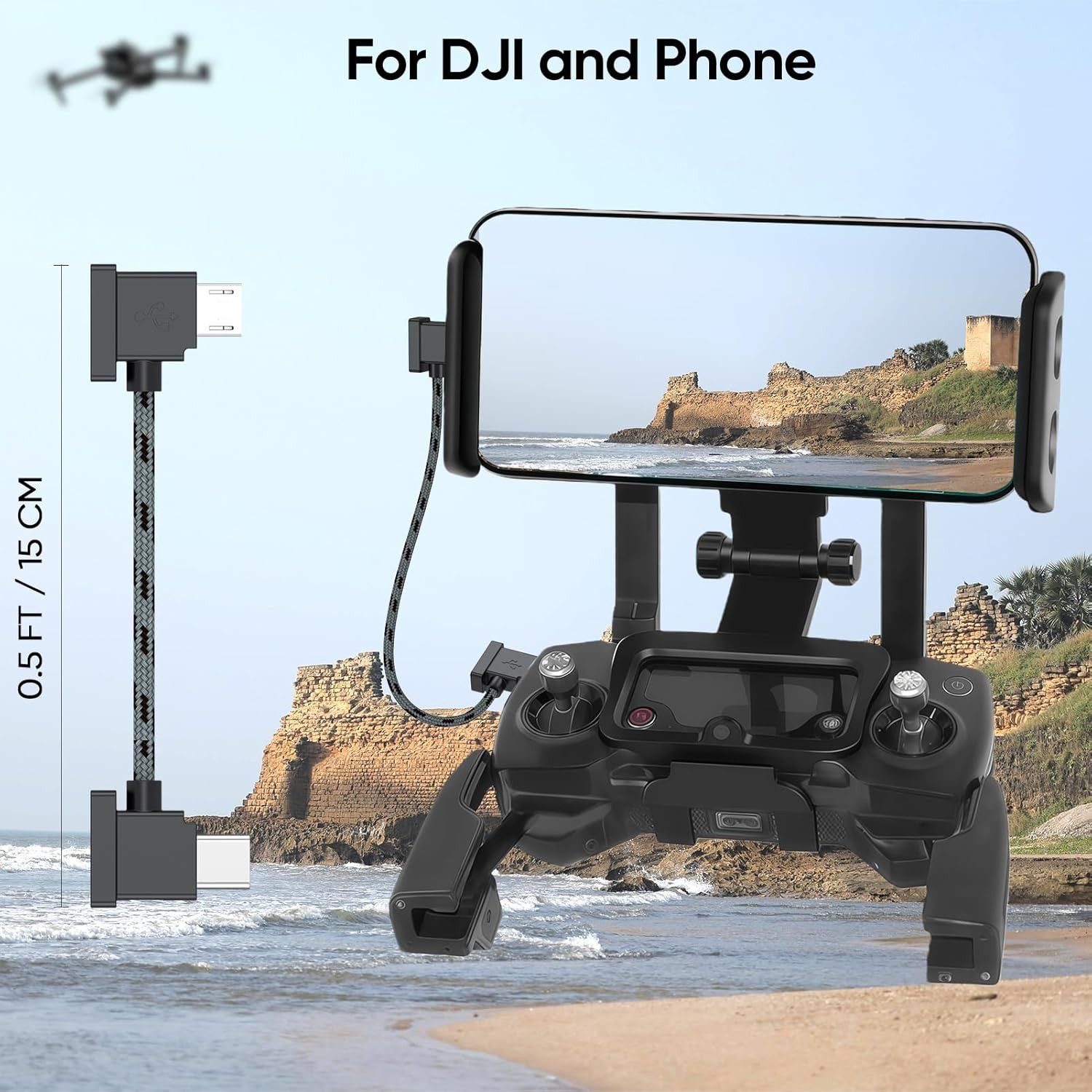 Micro USB to USB-C DJI Remote Controller Cable, Braided OTG Data Cord for Mavic