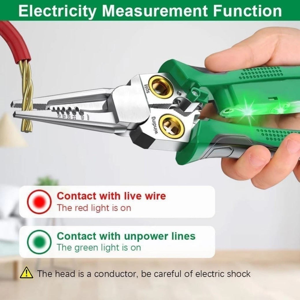 8in1 Wire Stripper Crimper Cutter Pliers with Voltage Tester for Electricians-=/