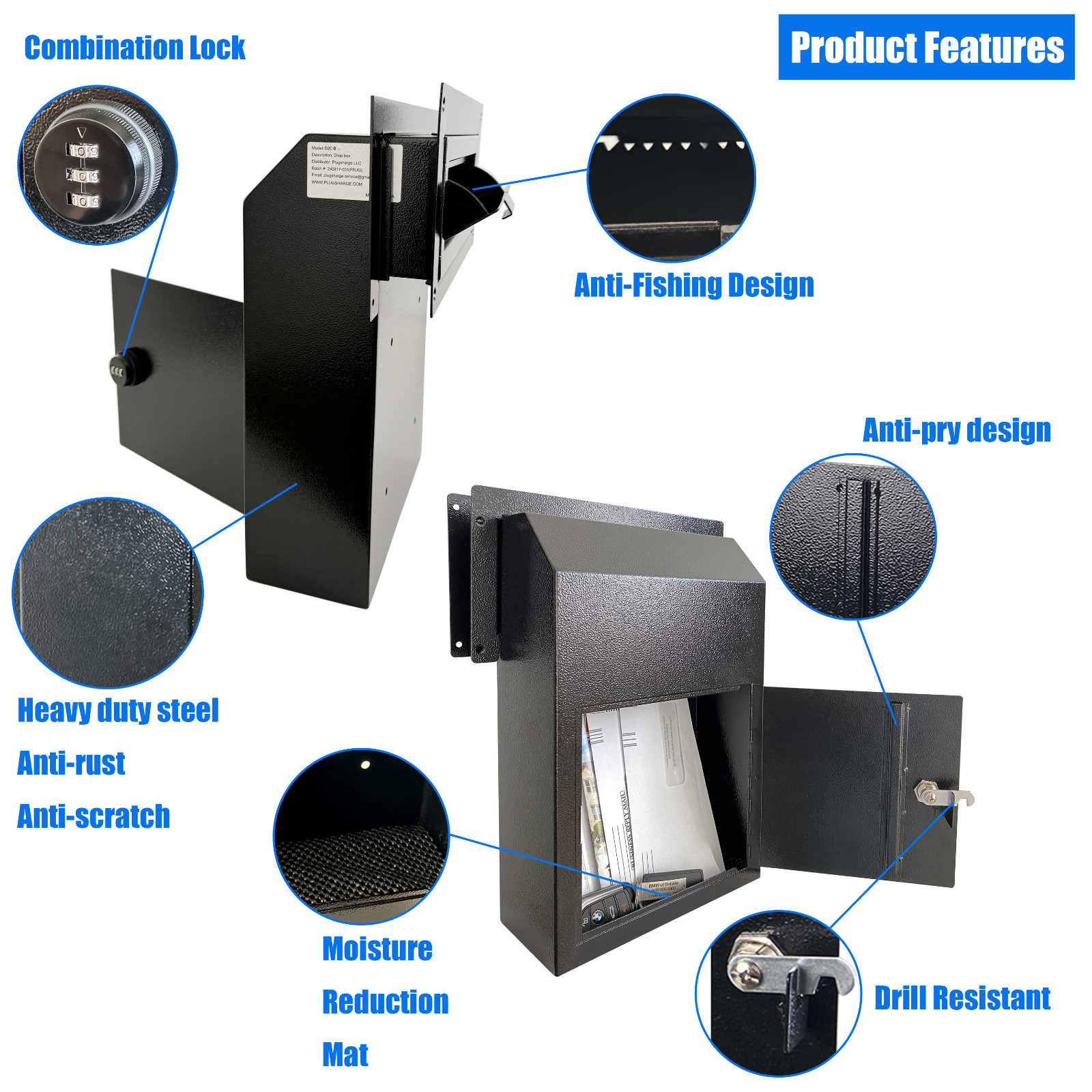 OPEN BOX Locking Door Drop Box with Combination Lock – Mailbox with Rear Access
