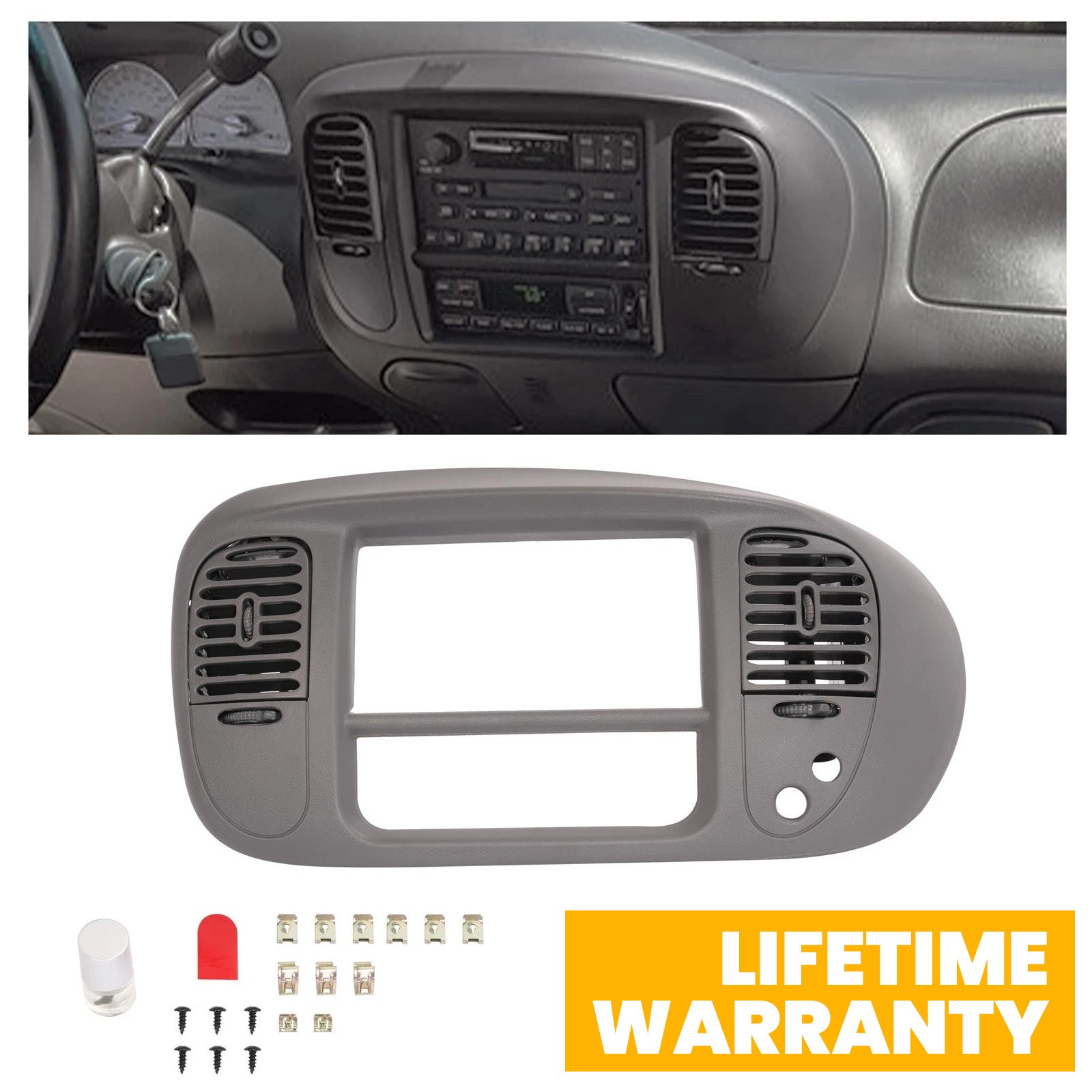 Gray Center Dash Radio Bezel Fit For Ford F150 Expedition 97-03 w/ Air Vent New