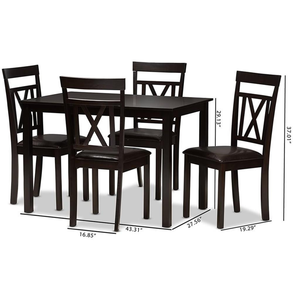 Baxton Studio Rosie 5 Piece Dining Set in Dark Brown