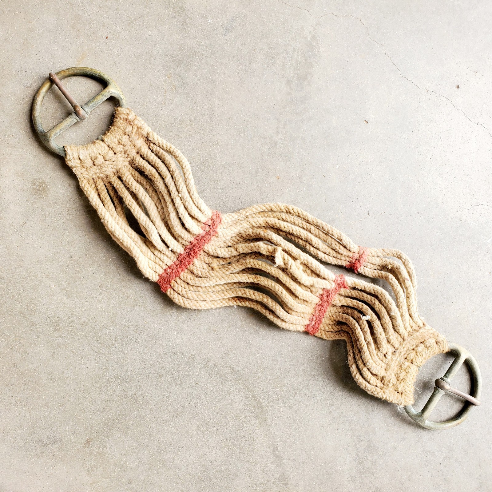 VTG Western Strap Brass Buckle White Red Accents Used Well Worn Rodeocore