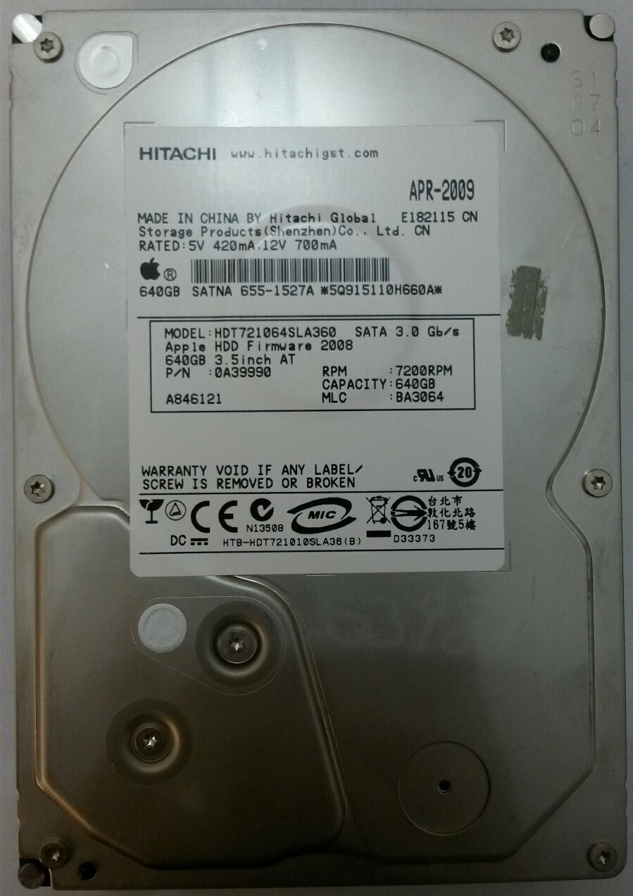 HITACHI HDT21064SLA360 640GB SATA P/N:0A39990 MLC:BA3064 Desktop Drive 7200RPM